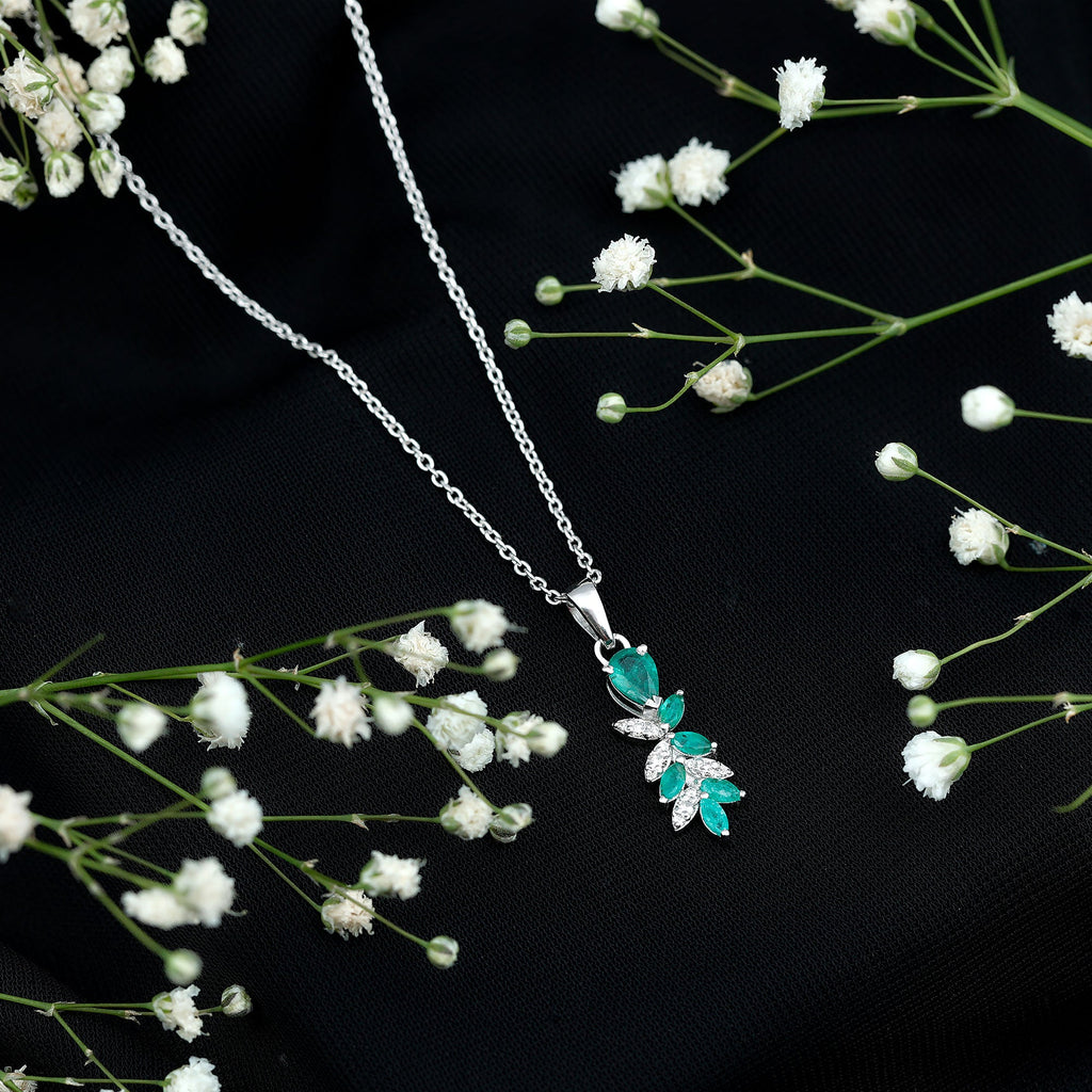 Emerald Diamond Necklace – Designer Bridal Necklace with Marquise Cut Pendant