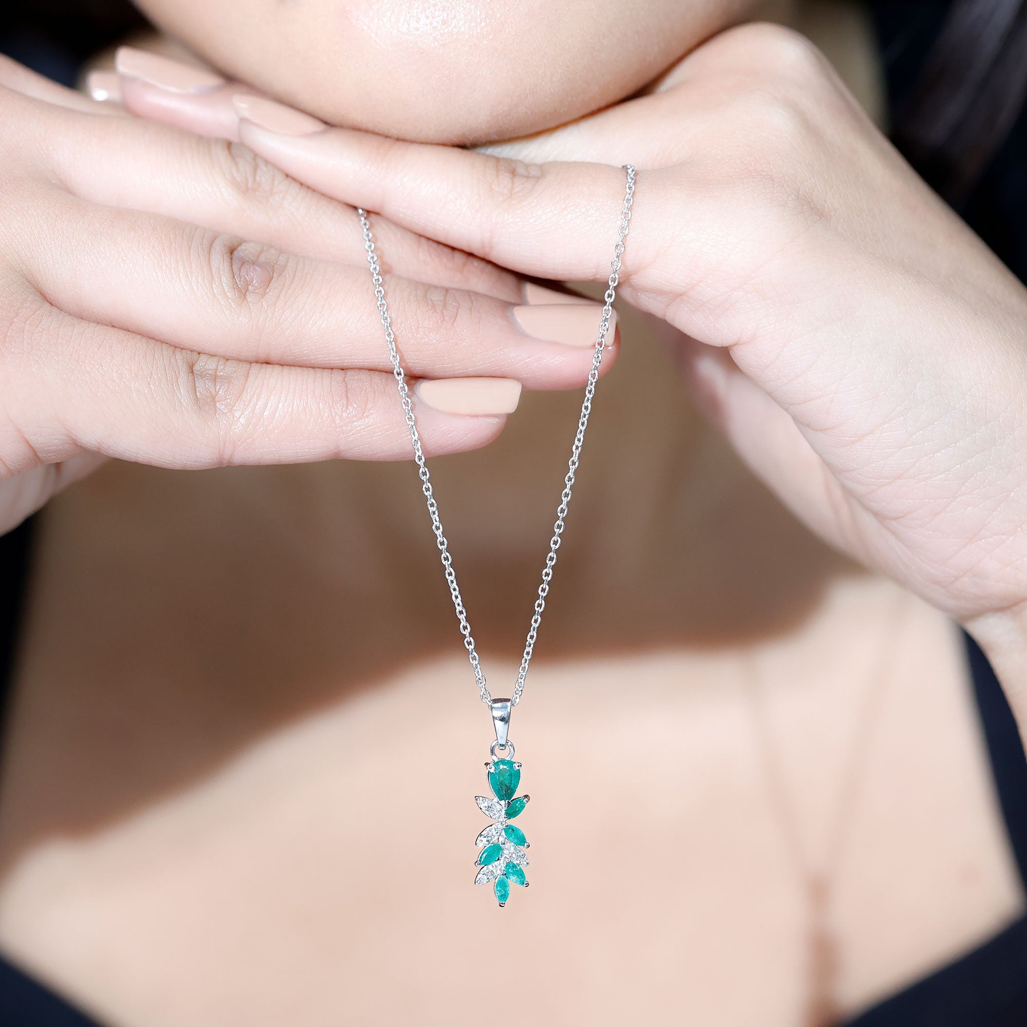 Emerald Diamond Necklace – Designer Bridal Necklace with Marquise Cut Pendant