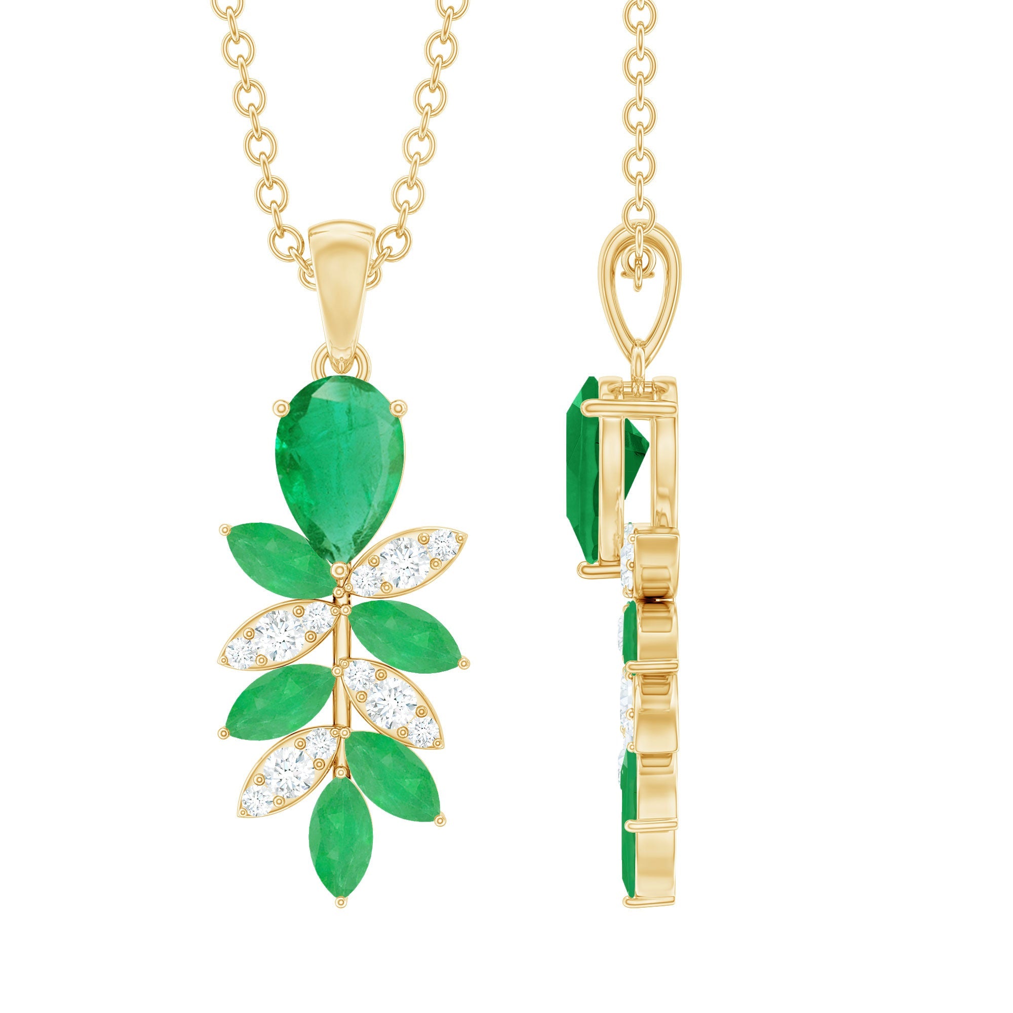 Emerald Diamond Necklace – Designer Bridal Necklace with Marquise Cut Pendant