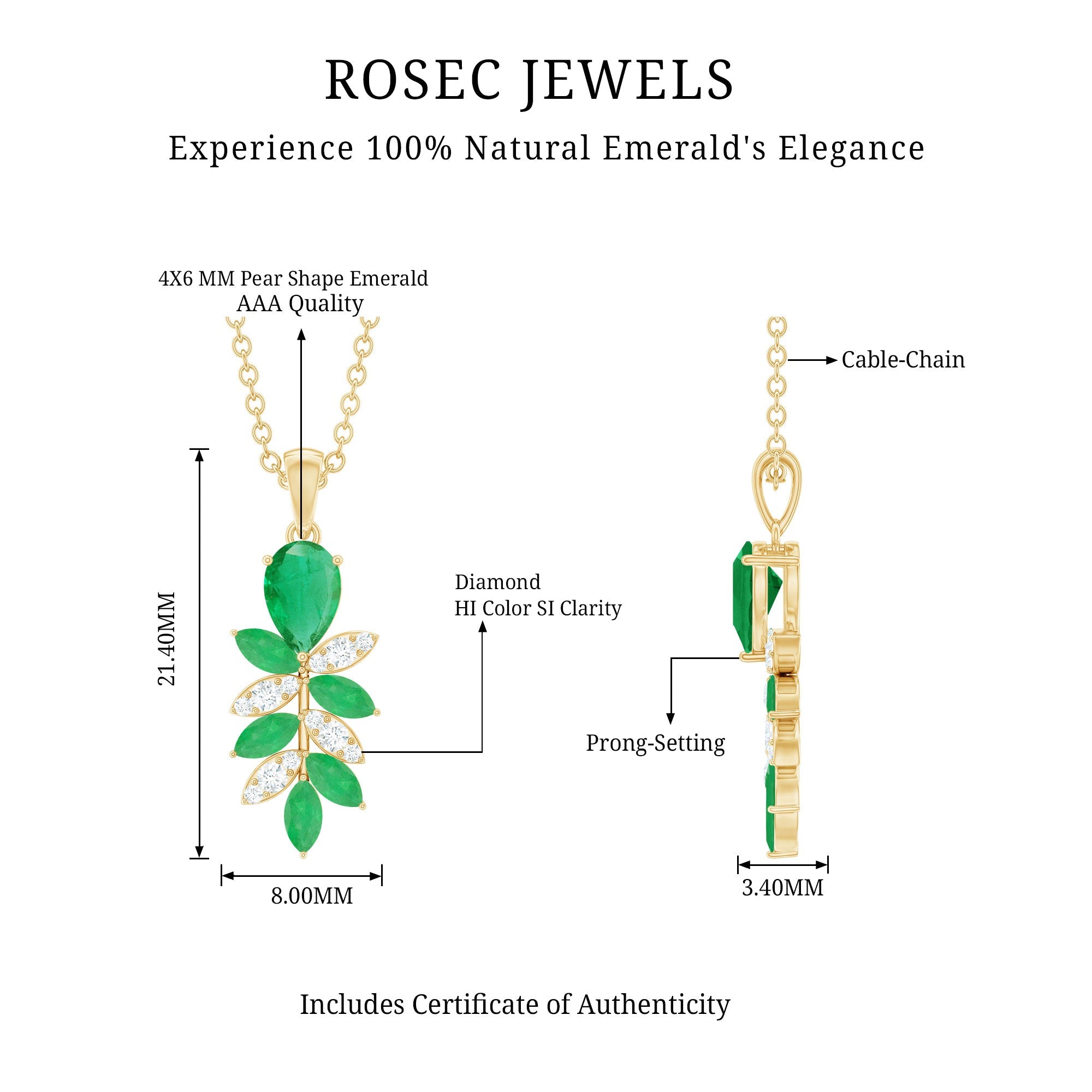 Emerald Diamond Necklace – Designer Bridal Necklace with Marquise Cut Pendant
