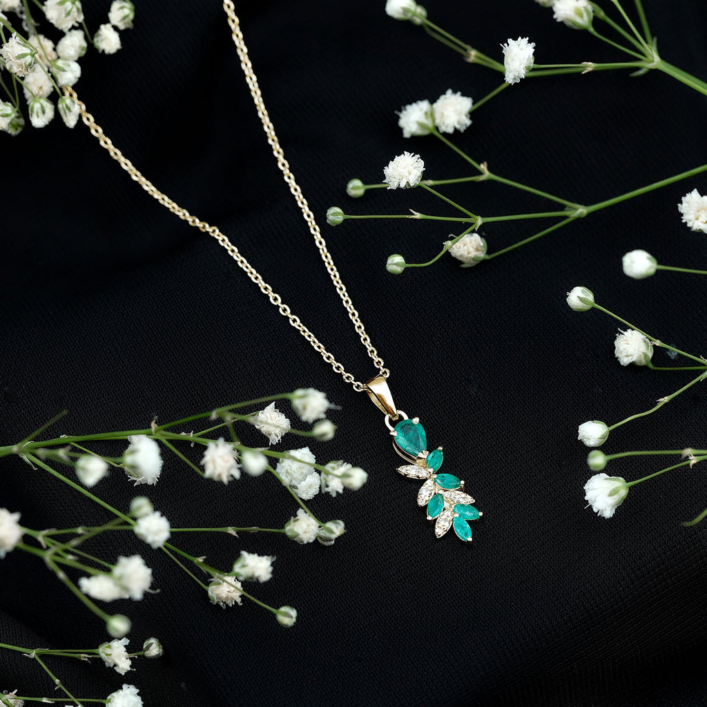 Emerald Diamond Necklace – Designer Bridal Necklace with Marquise Cut Pendant