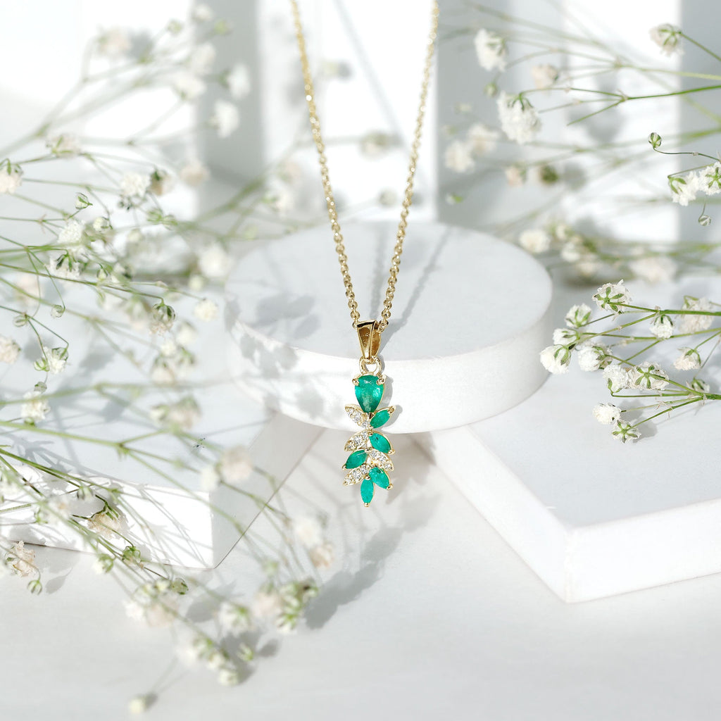 Emerald Diamond Necklace – Designer Bridal Necklace with Marquise Cut Pendant