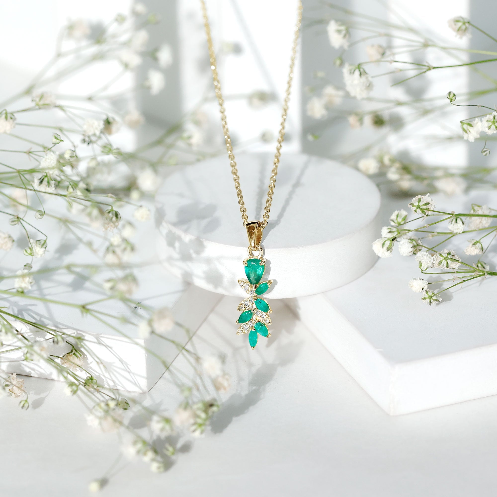 Emerald Diamond Necklace – Designer Bridal Necklace with Marquise Cut Pendant