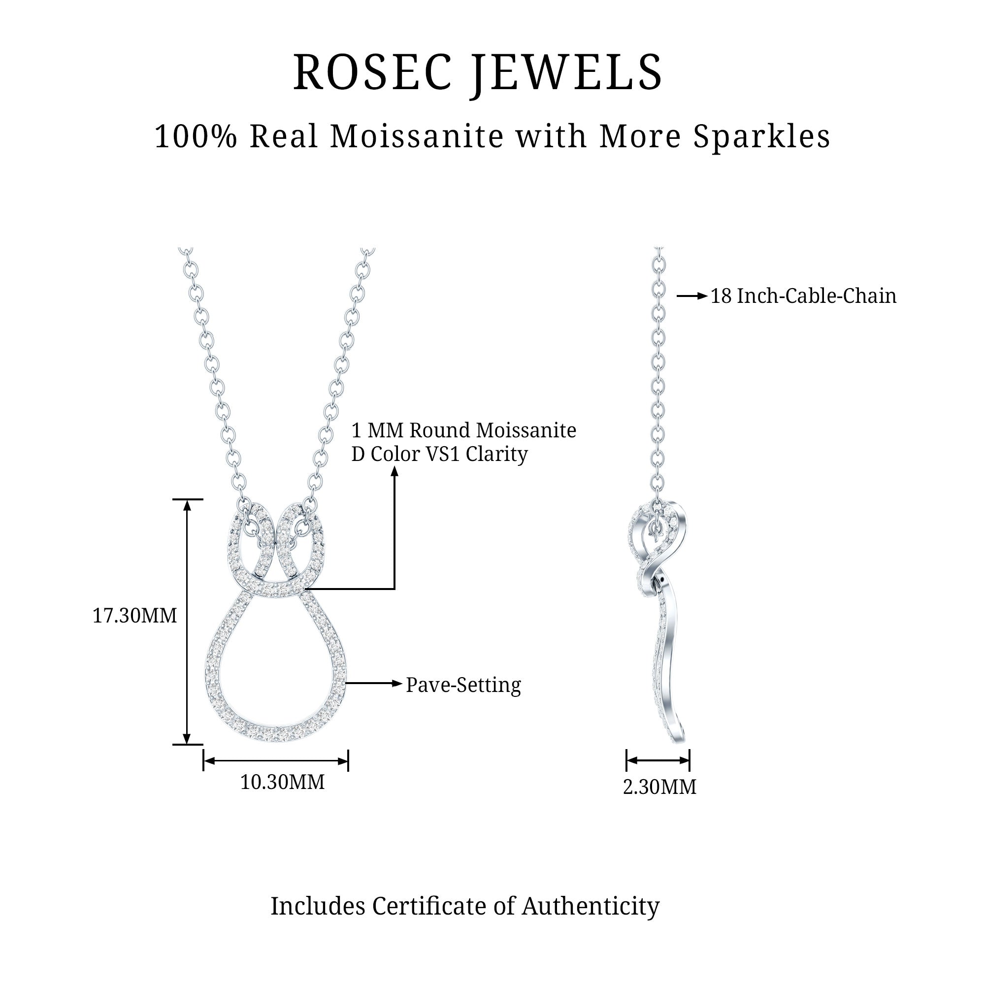 Moissanite Infinity Necklace – Twisted Pendant With Pave Set Stones Sparkling Design