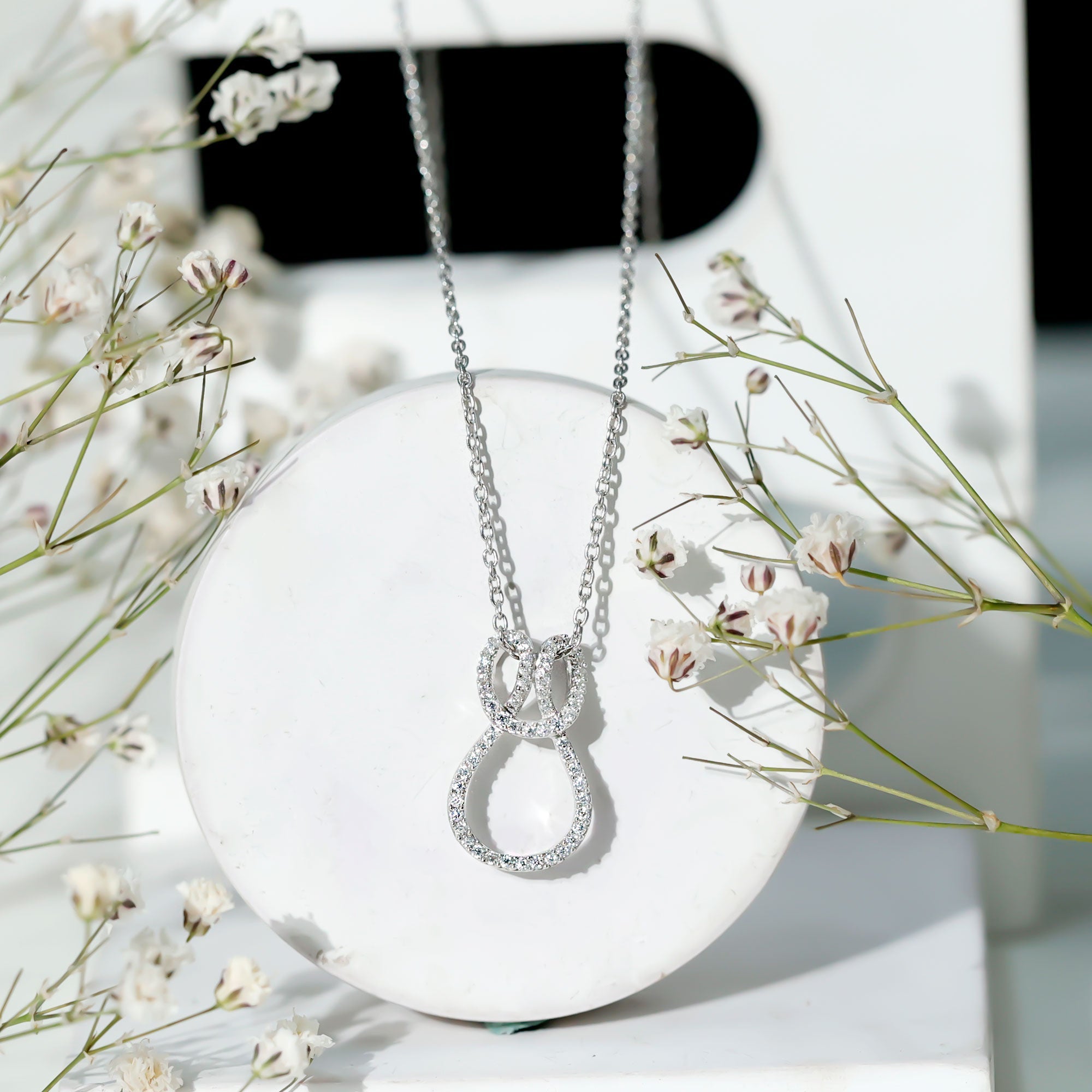 Moissanite Infinity Necklace – Twisted Pendant With Pave Set Stones Sparkling Design