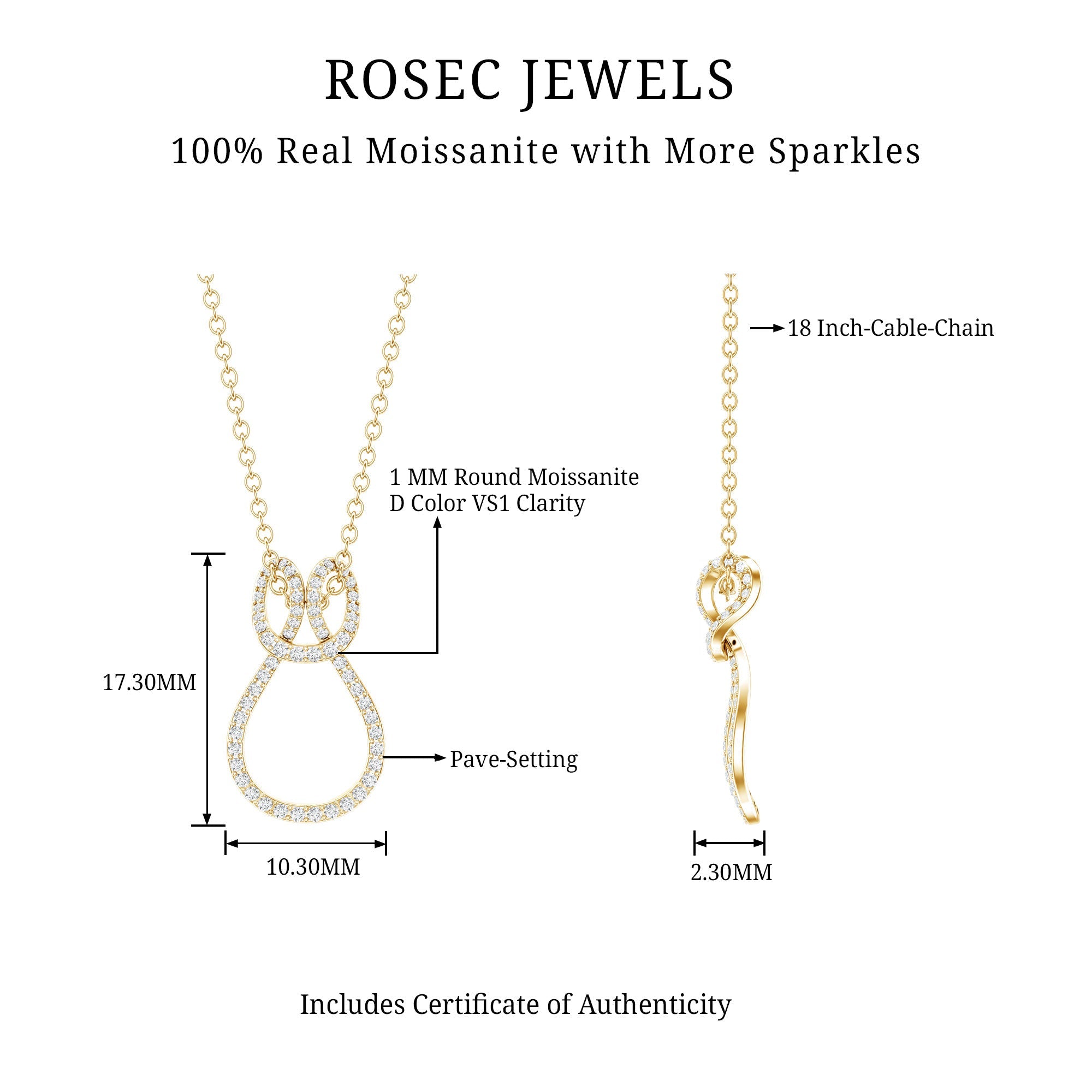 Moissanite Infinity Necklace – Twisted Pendant With Pave Set Stones Sparkling Design