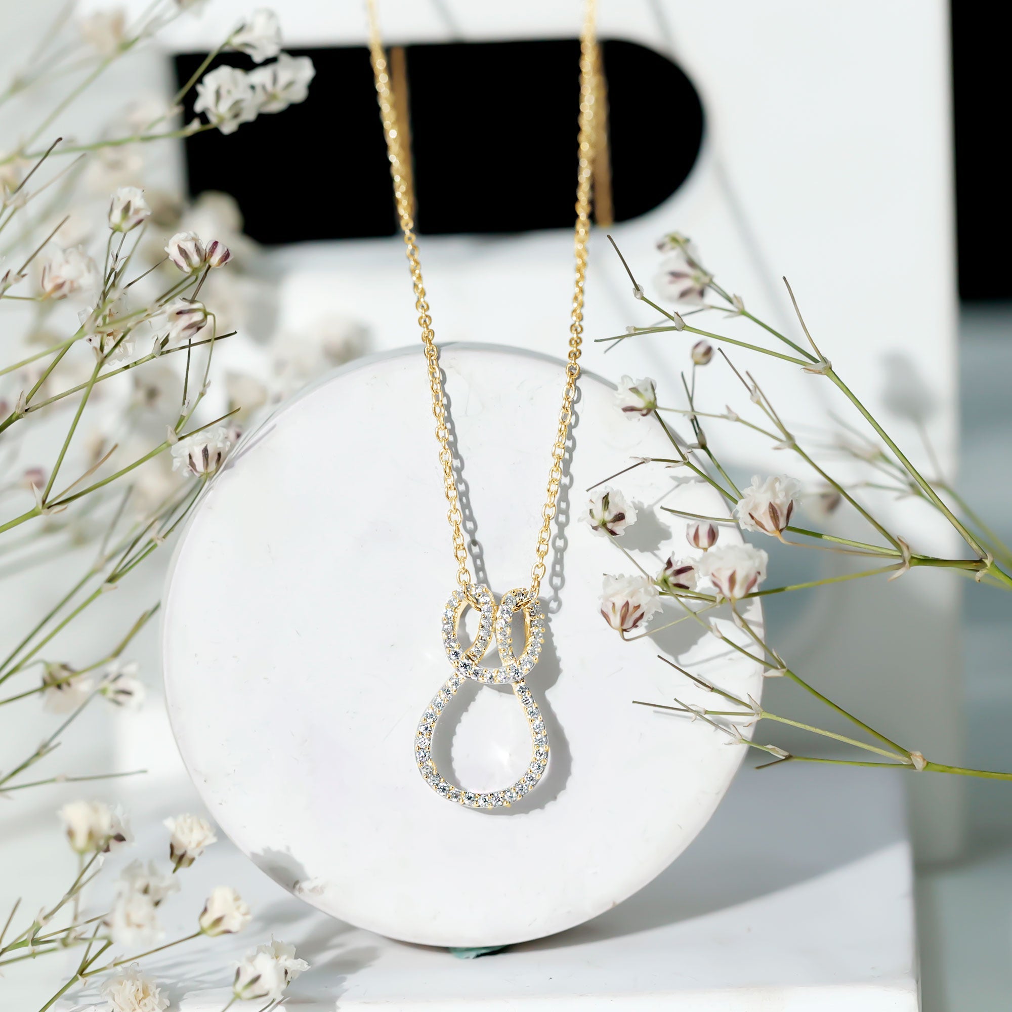 Moissanite Infinity Necklace – Twisted Pendant With Pave Set Stones Sparkling Design
