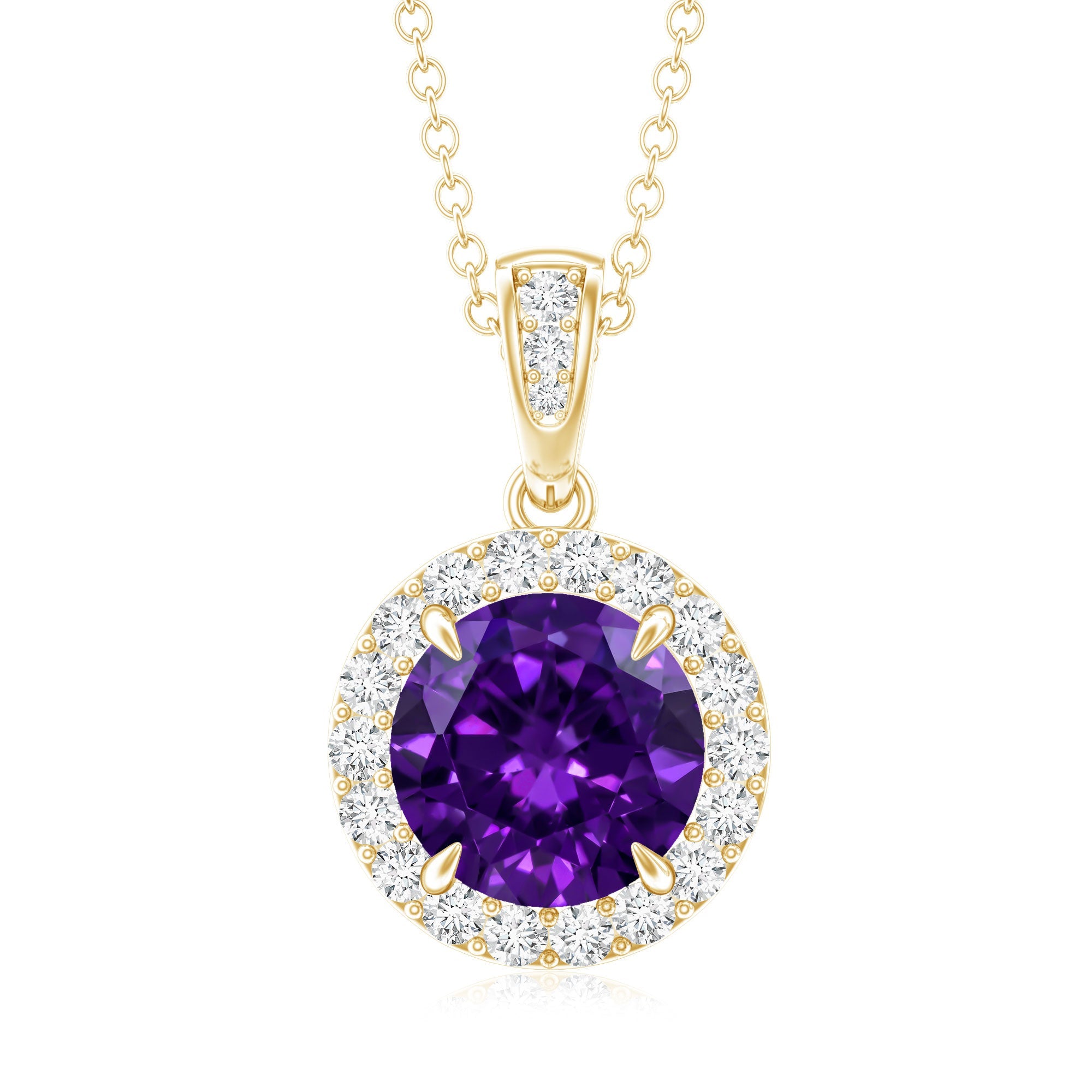 Natural 2 Carat Amethyst Pendant Necklace with Diamond Halo