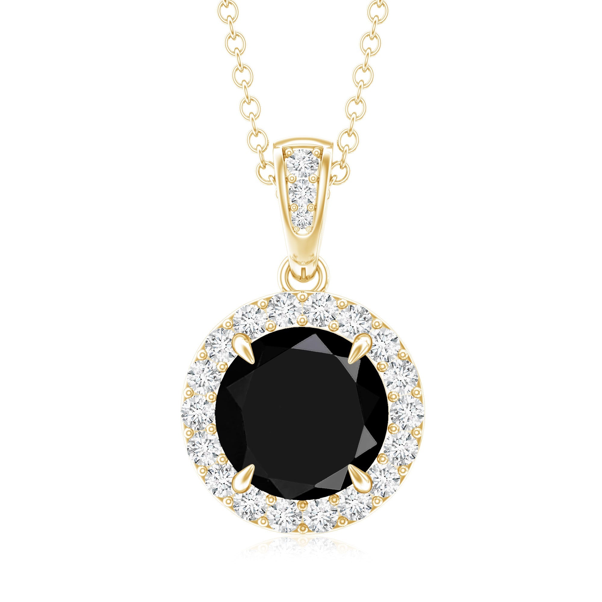 Real 2 Carat Black Onyx Pendant Necklace with Diamond Halo