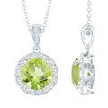 Peridot Diamond Pendant – 2 Carat Round Peridot With Diamond Halo Necklace