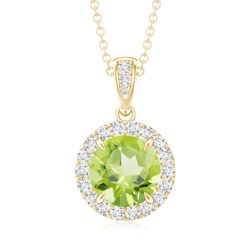 Peridot Diamond Pendant – 2 Carat Round Peridot With Diamond Halo Necklace