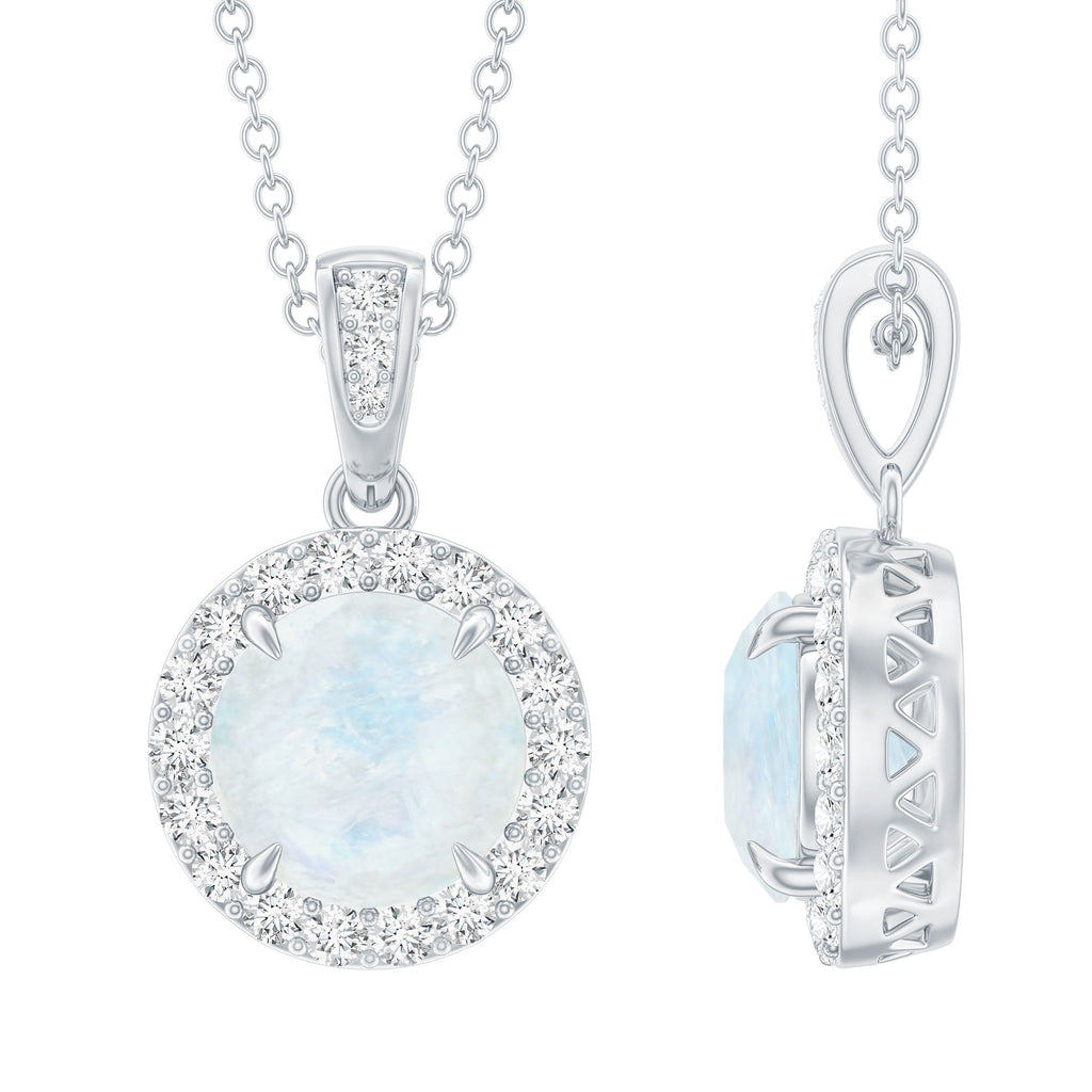 Moonstone Halo Pendant – Claw Set Pendant With Diamond Halo Necklace | Rosec Jewels