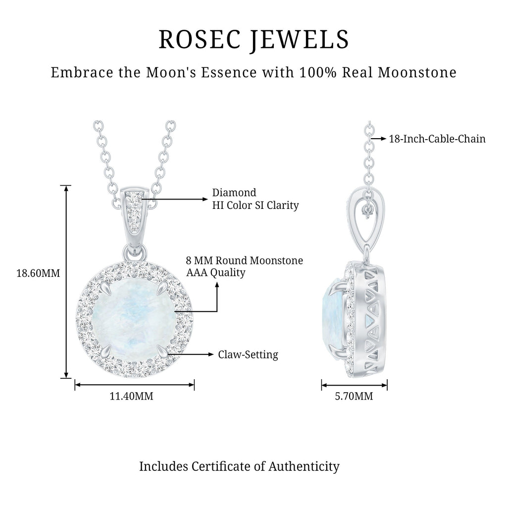 Moonstone Halo Pendant – Claw Set Pendant With Diamond Halo Necklace | Rosec Jewels