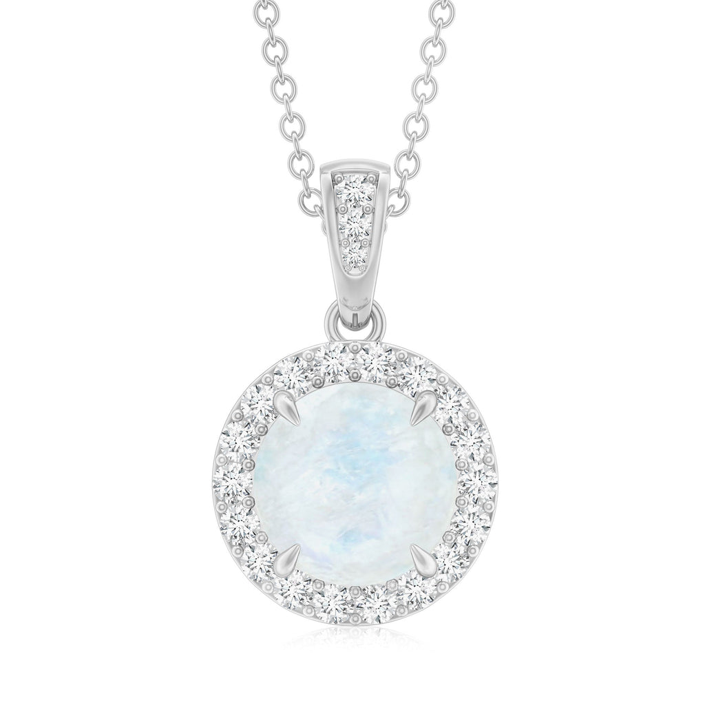 Moonstone Halo Pendant – Claw Set Pendant With Diamond Halo Necklace | Rosec Jewels