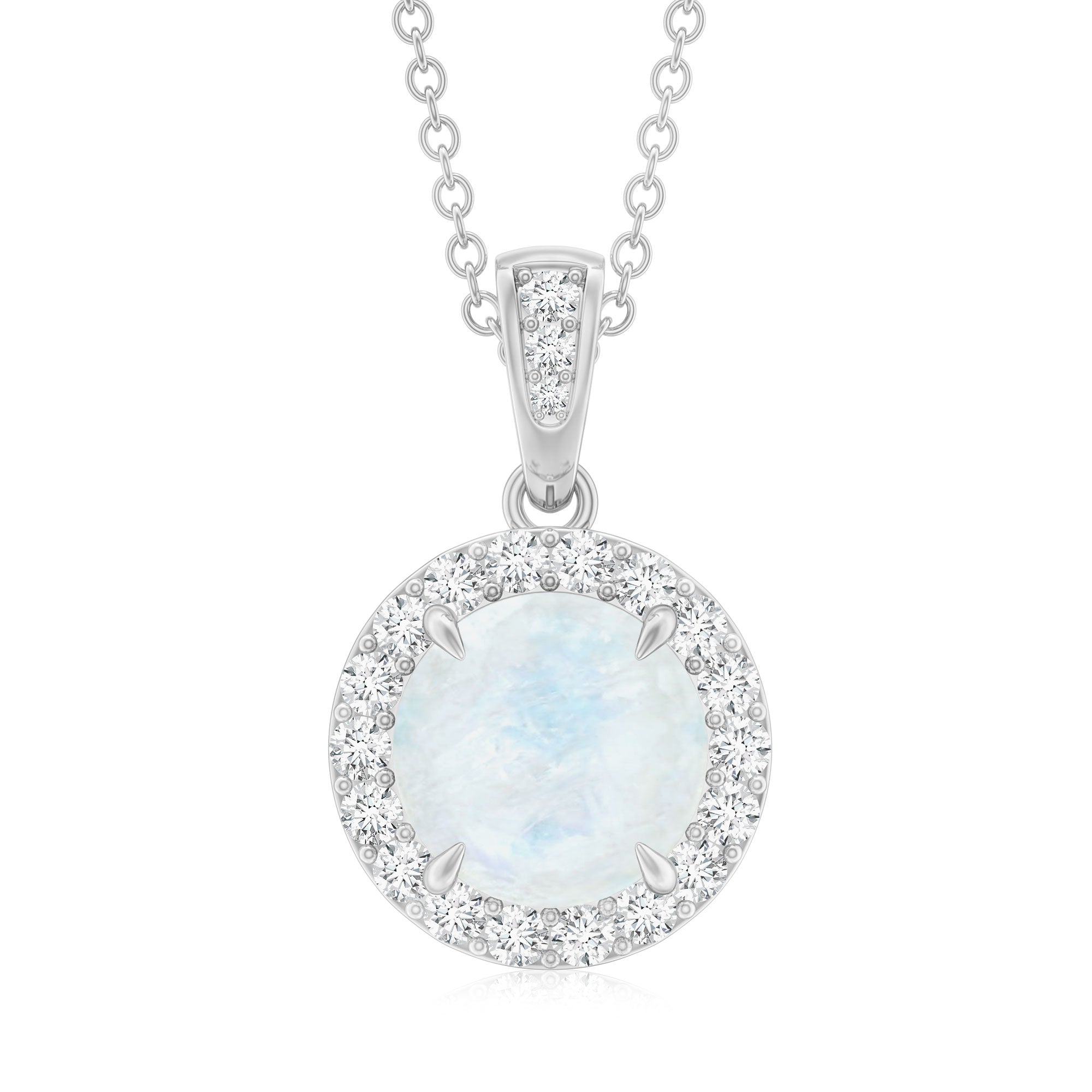 Moonstone Halo Pendant – Claw Set Pendant With Diamond Halo Necklace | Rosec Jewels