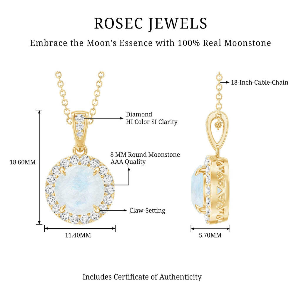 Moonstone Halo Pendant – Claw Set Pendant With Diamond Halo Necklace | Rosec Jewels