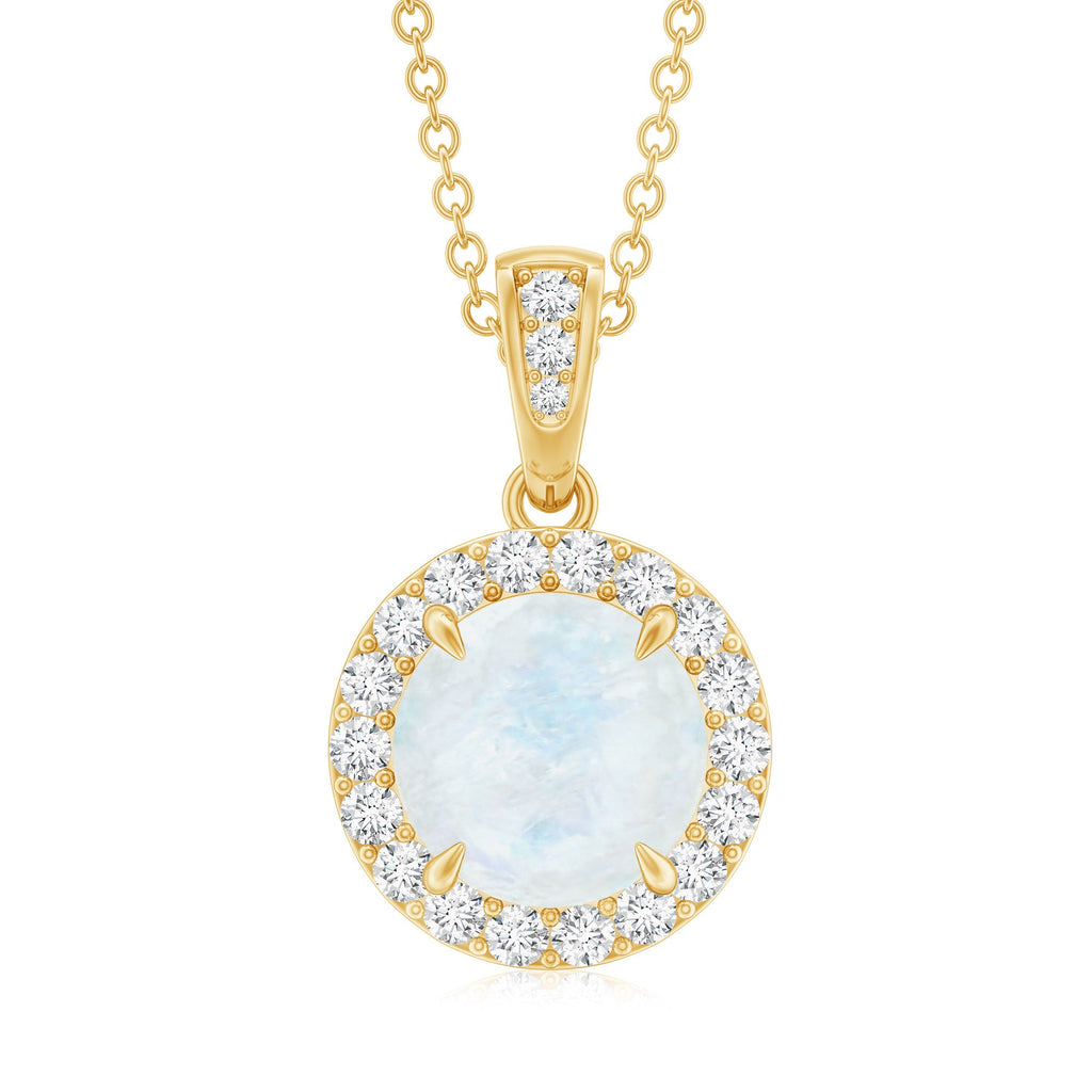 Moonstone Halo Pendant – Claw Set Pendant With Diamond Halo Necklace | Rosec Jewels