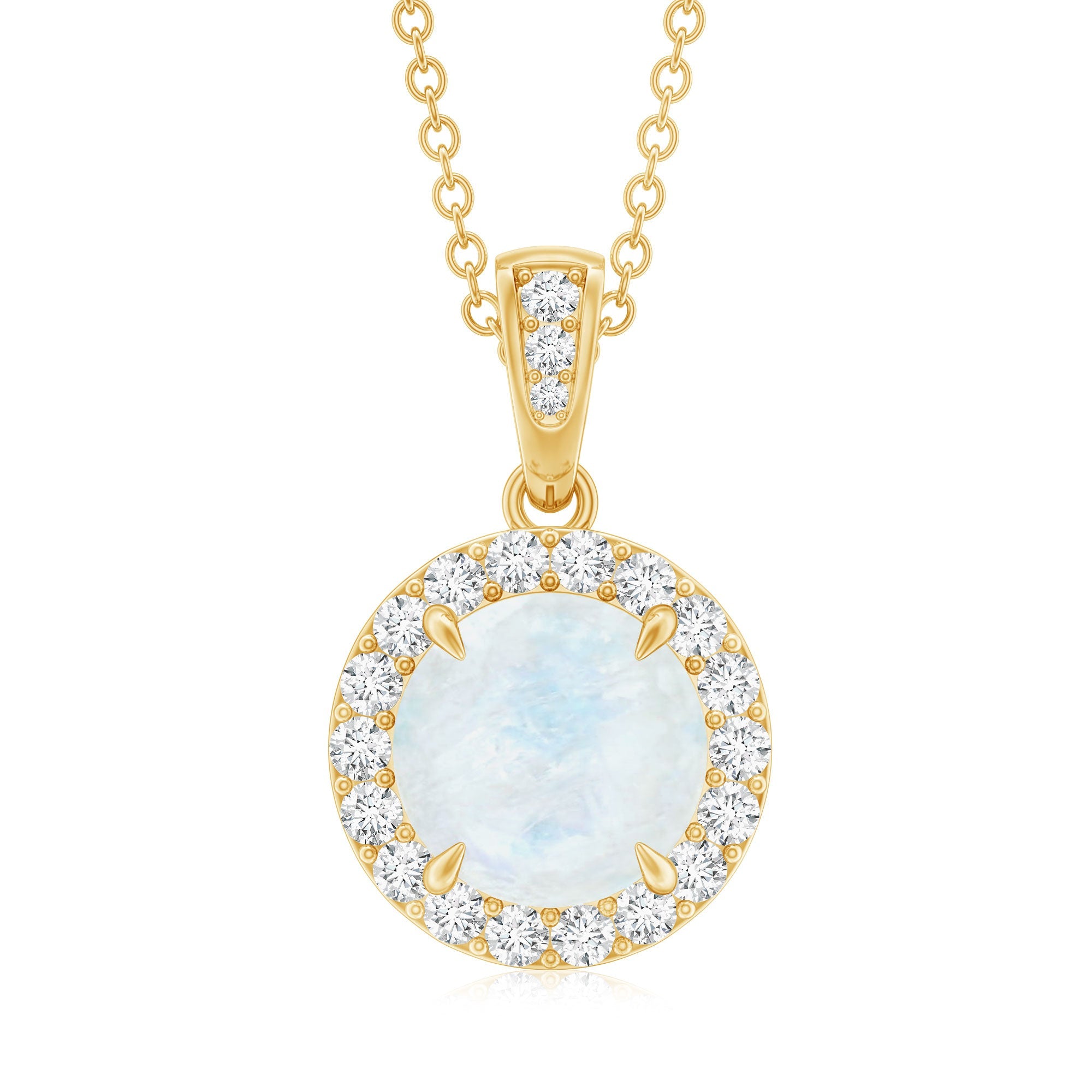 Moonstone Halo Pendant – Claw Set Pendant With Diamond Halo Necklace | Rosec Jewels