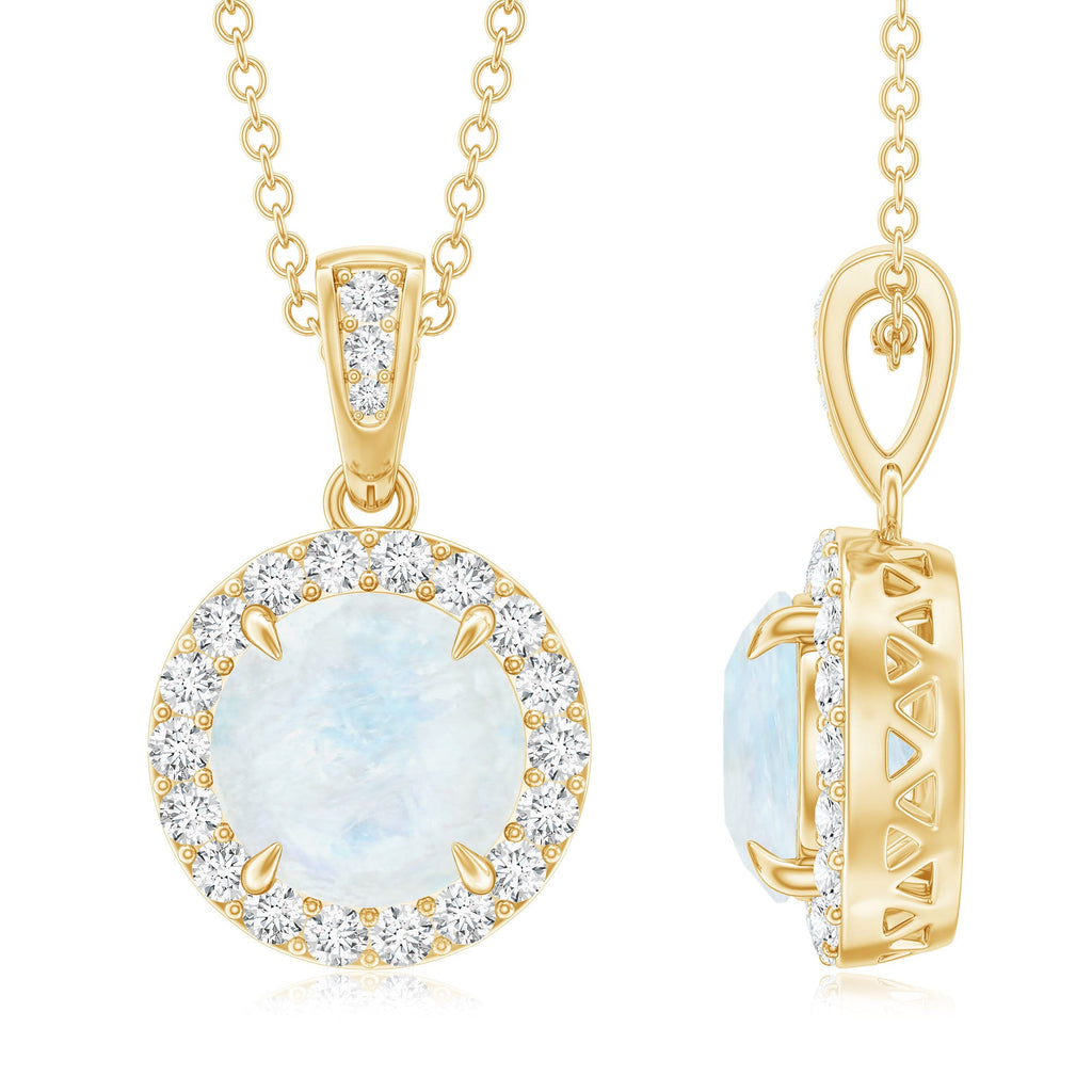 Moonstone Halo Pendant – Claw Set Pendant With Diamond Halo Necklace | Rosec Jewels