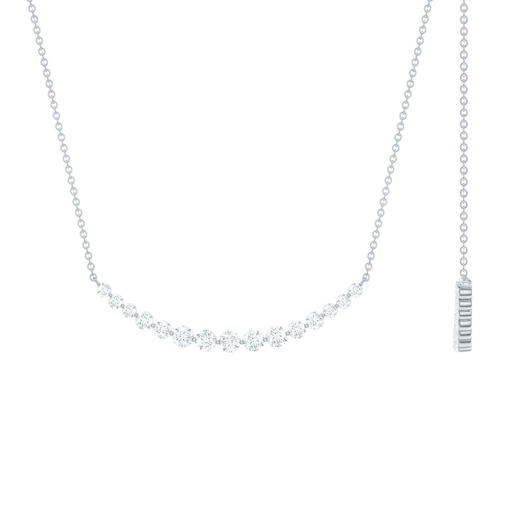 Moissanite Curved Bar Necklace – Elegant Horizontal Pendant with Round Cut Stones