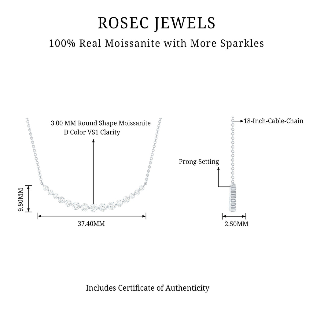 Moissanite Curved Bar Necklace – Elegant Horizontal Pendant with Round Cut Stones