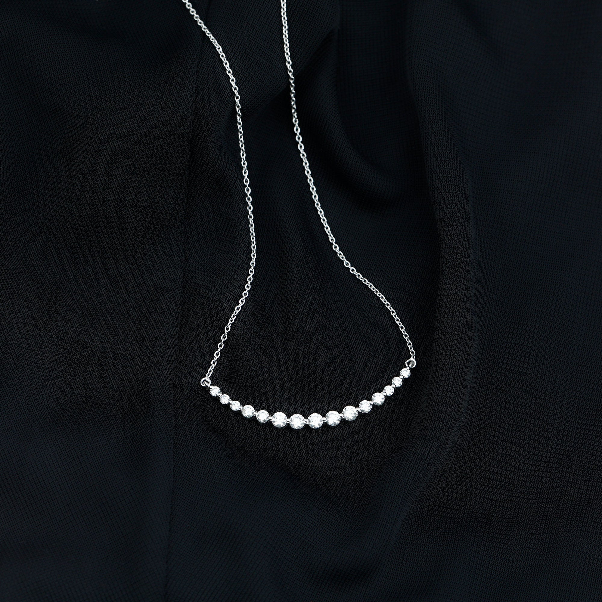 Moissanite Curved Bar Necklace – Elegant Horizontal Pendant with Round Cut Stones