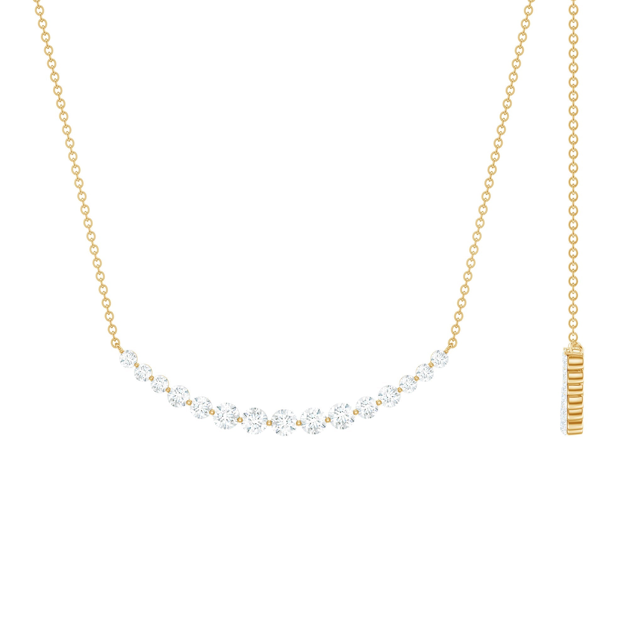 Moissanite Curved Bar Necklace – Elegant Horizontal Pendant with Round Cut Stones