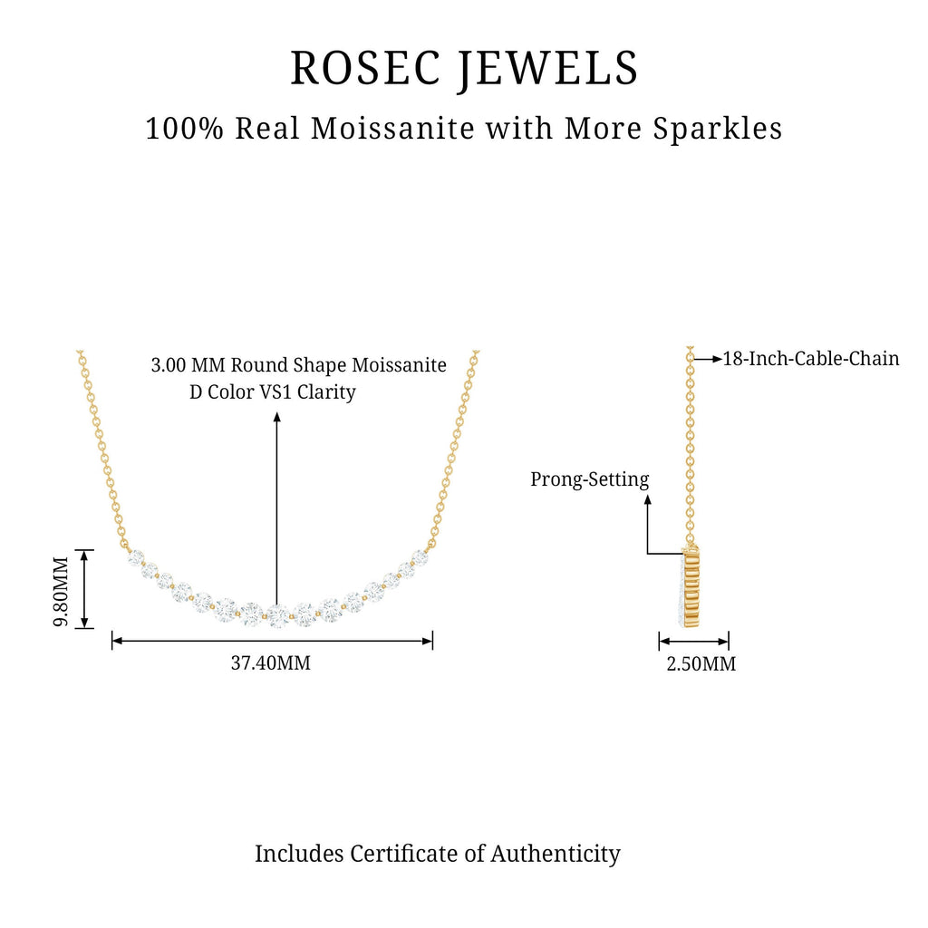 Moissanite Curved Bar Necklace – Elegant Horizontal Pendant with Round Cut Stones