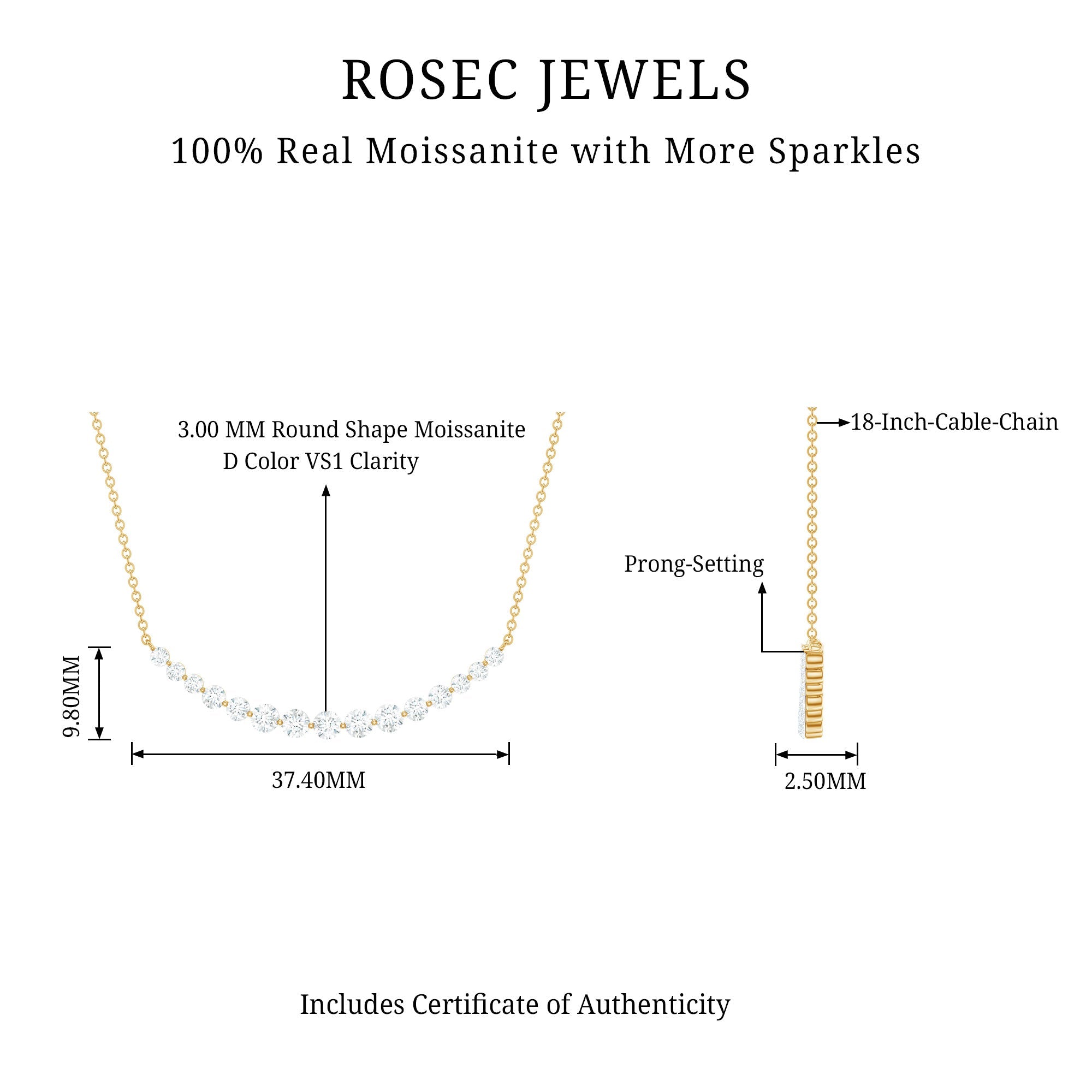 Moissanite Curved Bar Necklace – Elegant Horizontal Pendant with Round Cut Stones