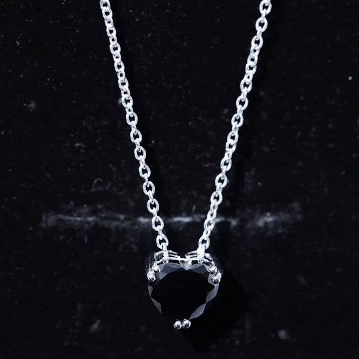 Black Spinel Necklace - 2 Carat Heart Shape Solitaire Pendant in Double Prong Setting