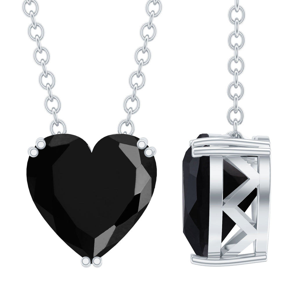 Black Spinel Necklace - 2 Carat Heart Shape Solitaire Pendant in Double Prong Setting