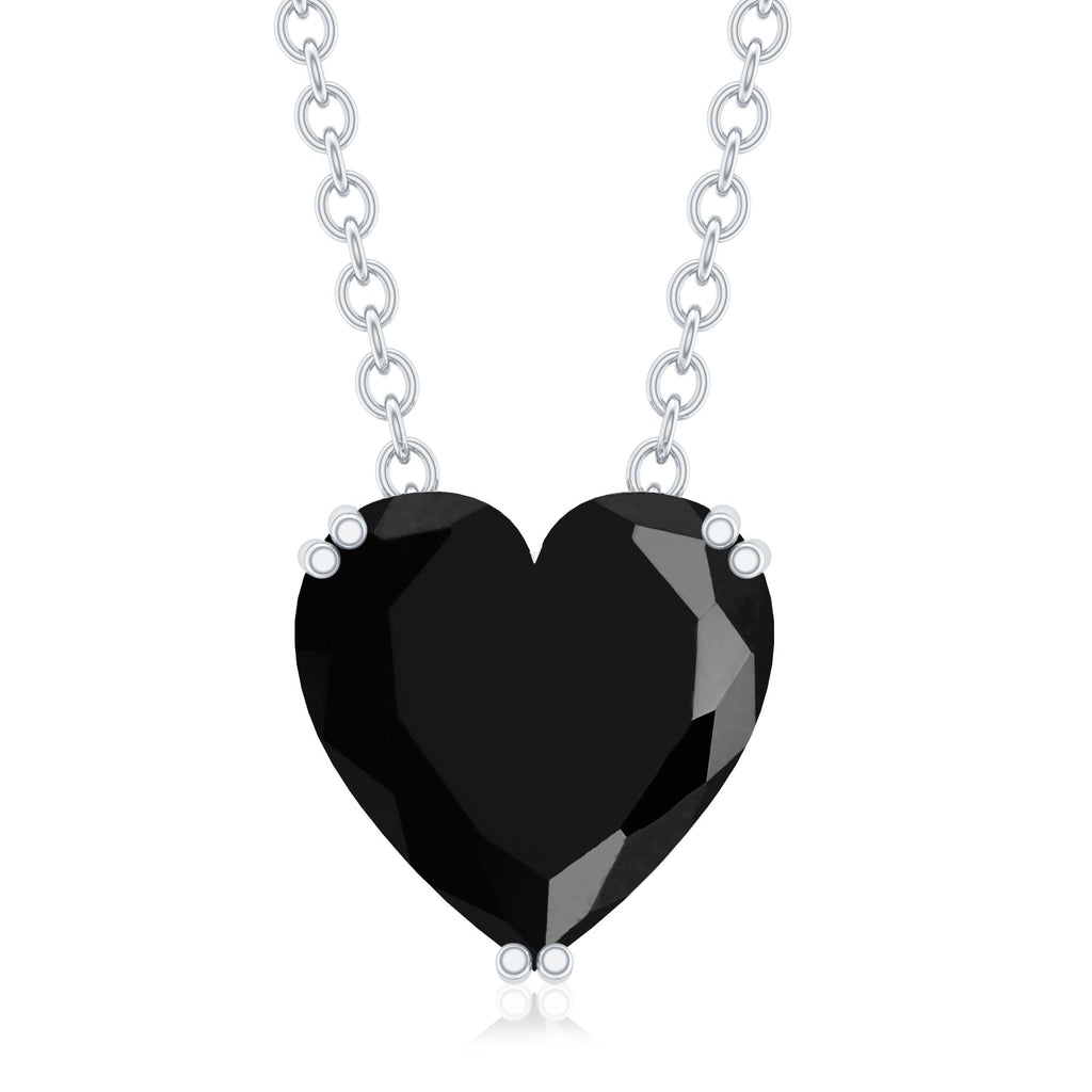 Black Spinel Necklace - 2 Carat Heart Shape Solitaire Pendant in Double Prong Setting