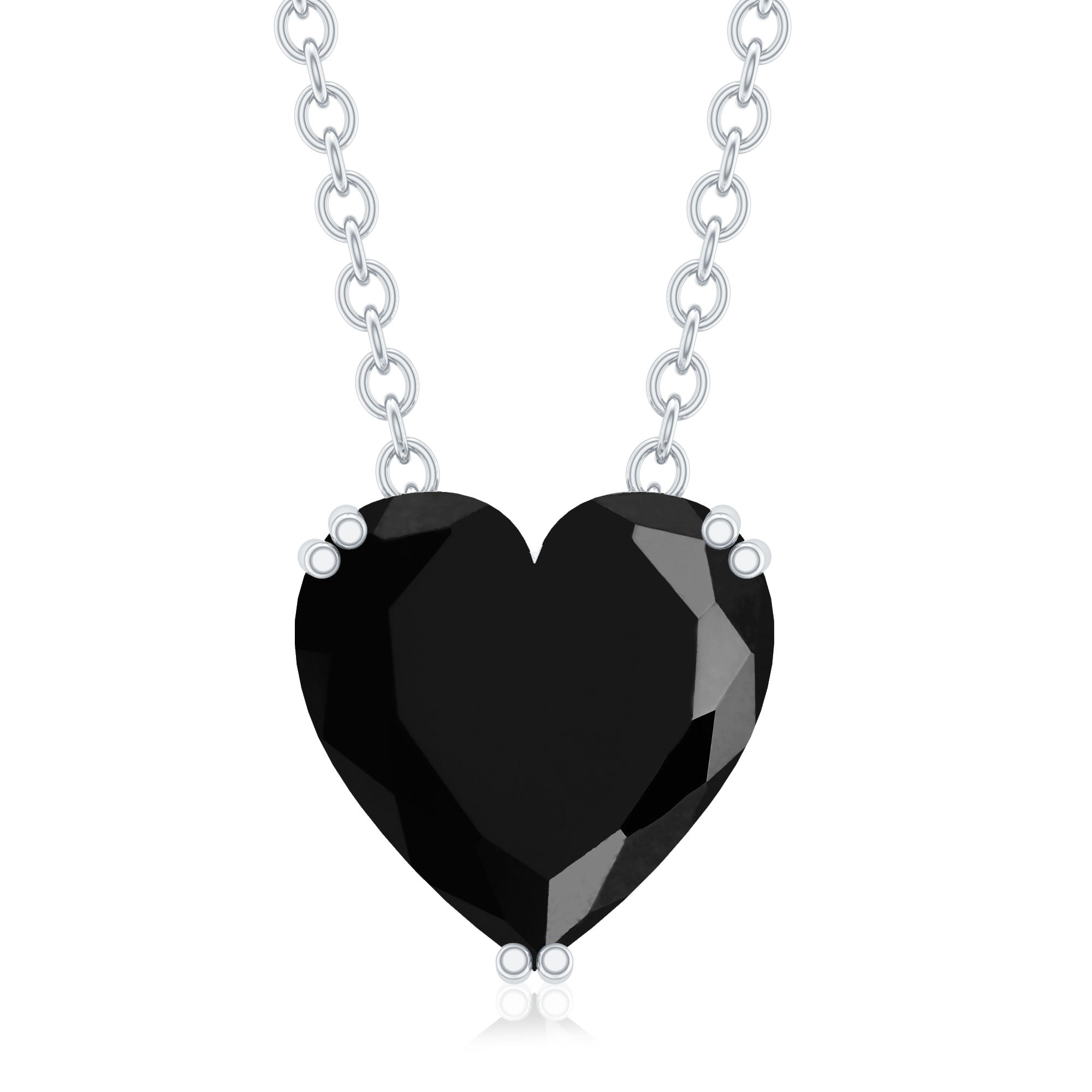 Black Spinel Necklace - 2 Carat Heart Shape Solitaire Pendant in Double Prong Setting