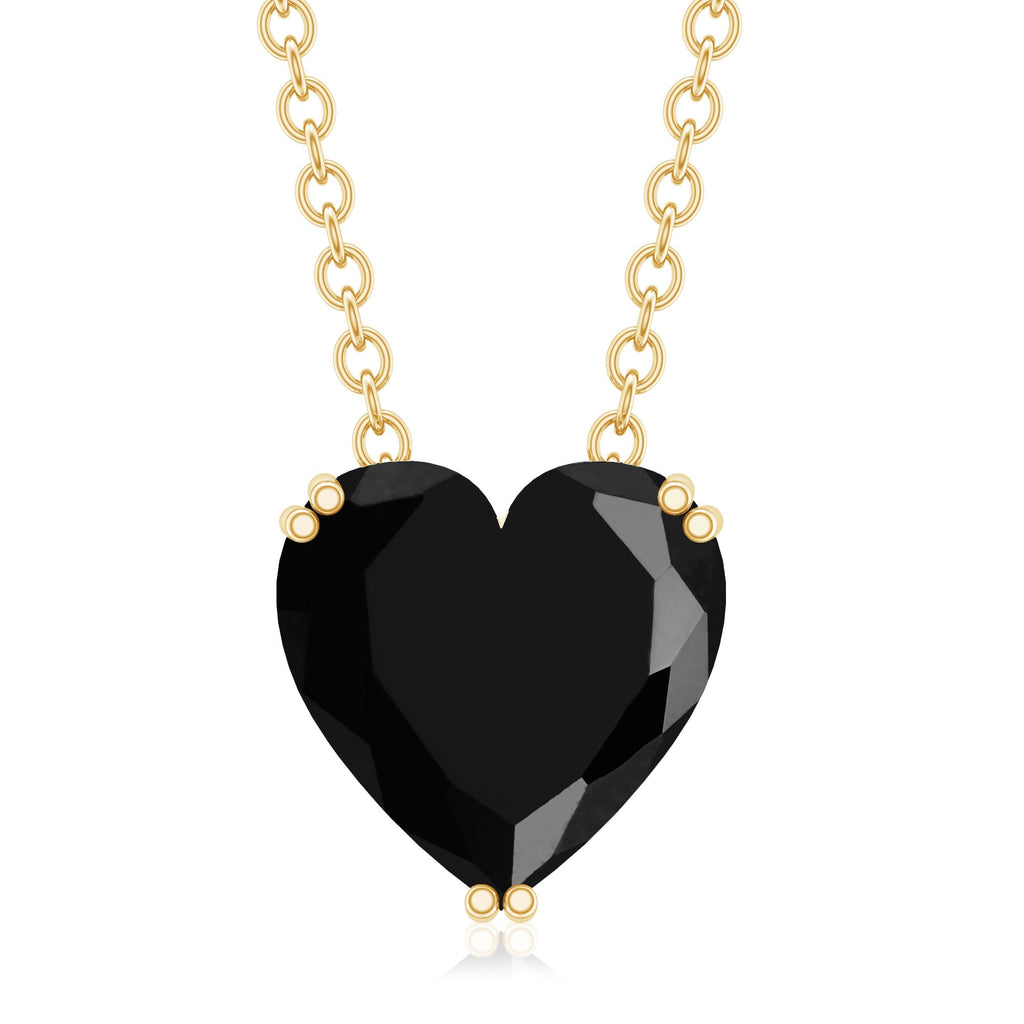 Black Spinel Necklace - 2 Carat Heart Shape Solitaire Pendant in Double Prong Setting