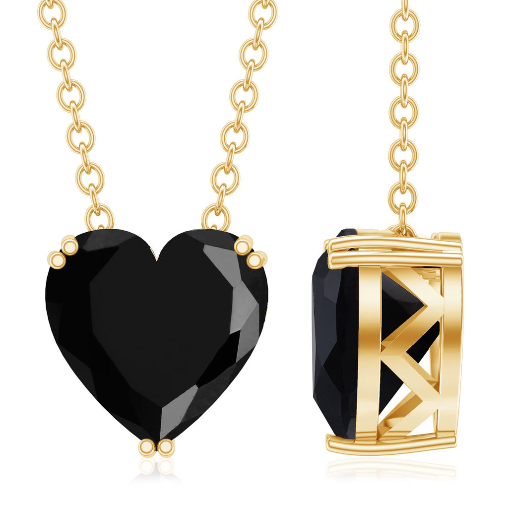 Black Spinel Necklace - 2 Carat Heart Shape Solitaire Pendant in Double Prong Setting