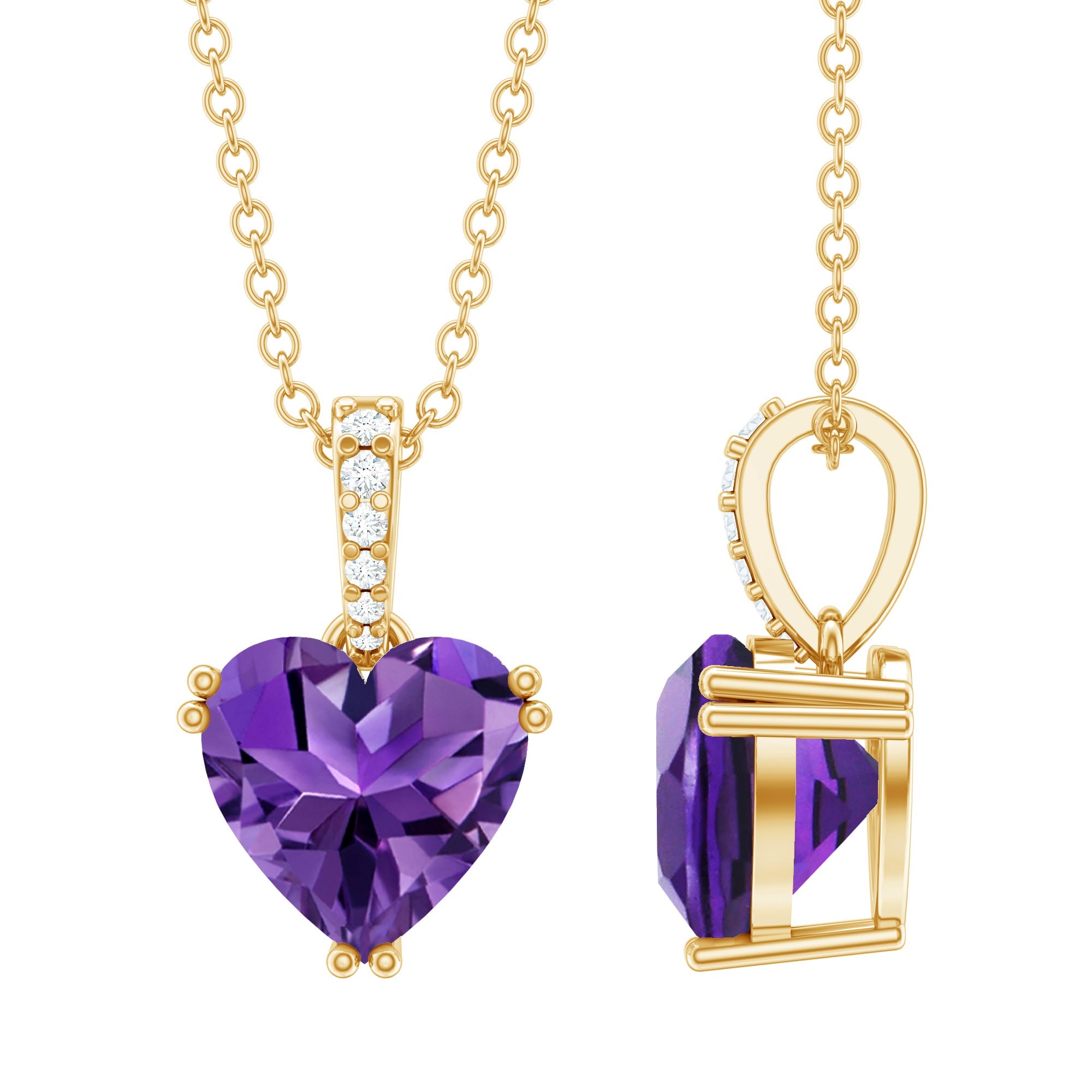 Amethyst Heart Necklace – Solitaire Amethyst Jewelry With Diamond Studded Bail