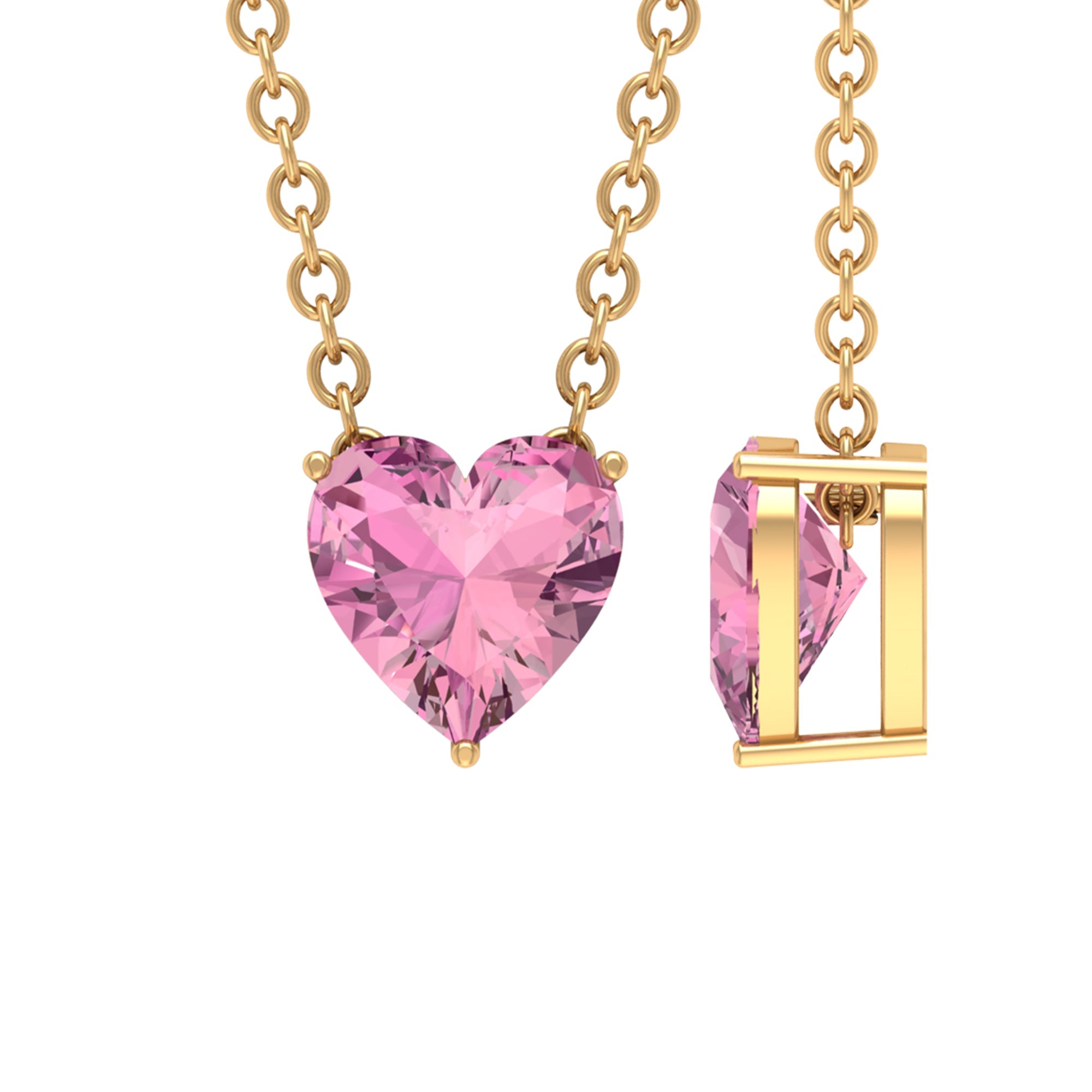 Pink Tourmaline Pendant – 0.9 Carat Heart Shape Solitaire Necklace in Rose Gold