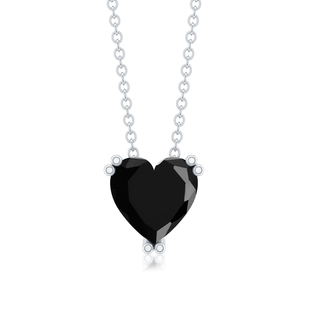 Heart Shape 2 Carat Black Onyx Solitaire Necklace
