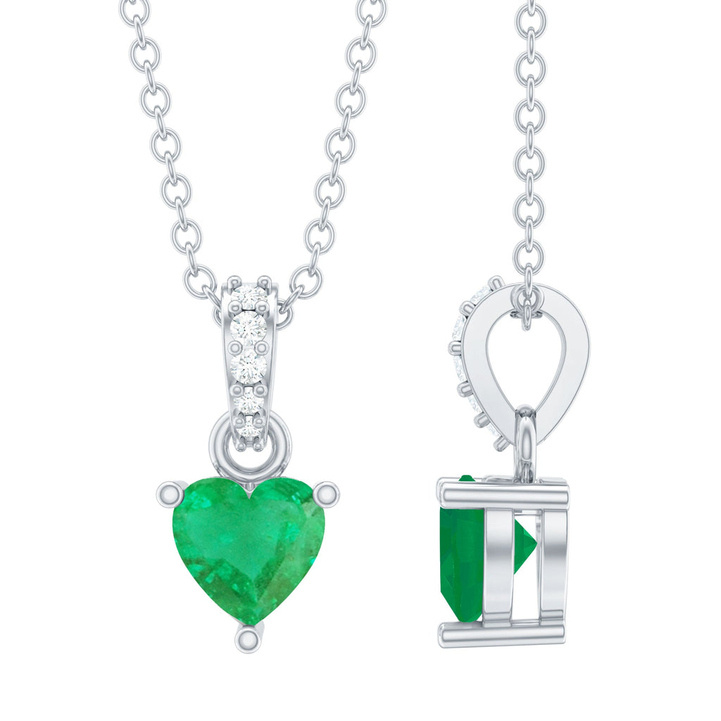 Emerald Heart Necklace – Heart Shaped Emerald Pendant with Diamond Accent Bail