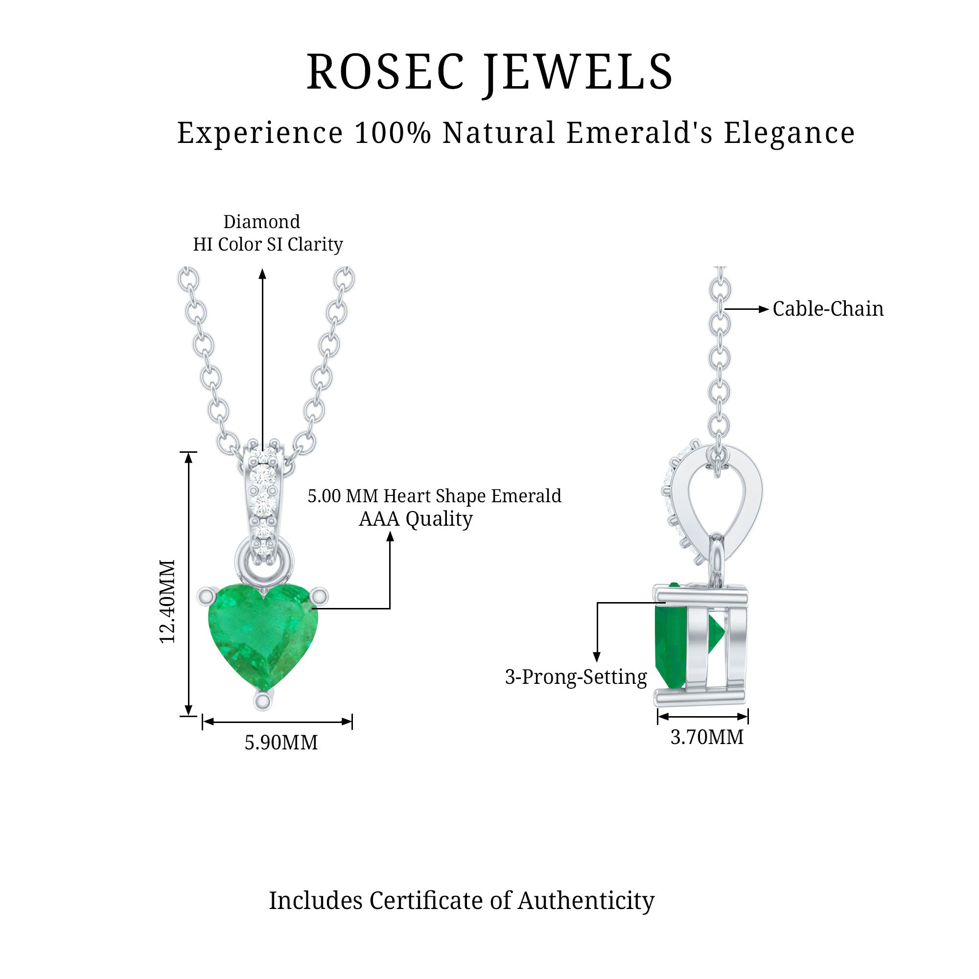 Emerald Heart Necklace – Heart Shaped Emerald Pendant with Diamond Accent Bail