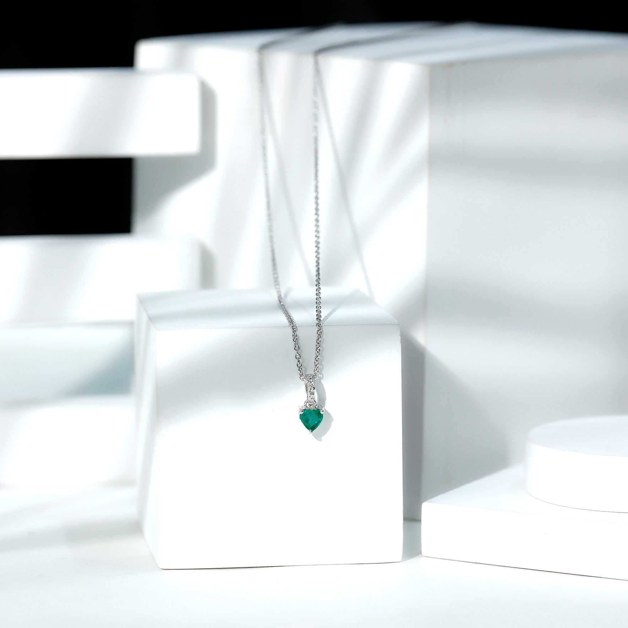 Emerald Heart Necklace – Heart Shaped Emerald Pendant with Diamond Accent Bail