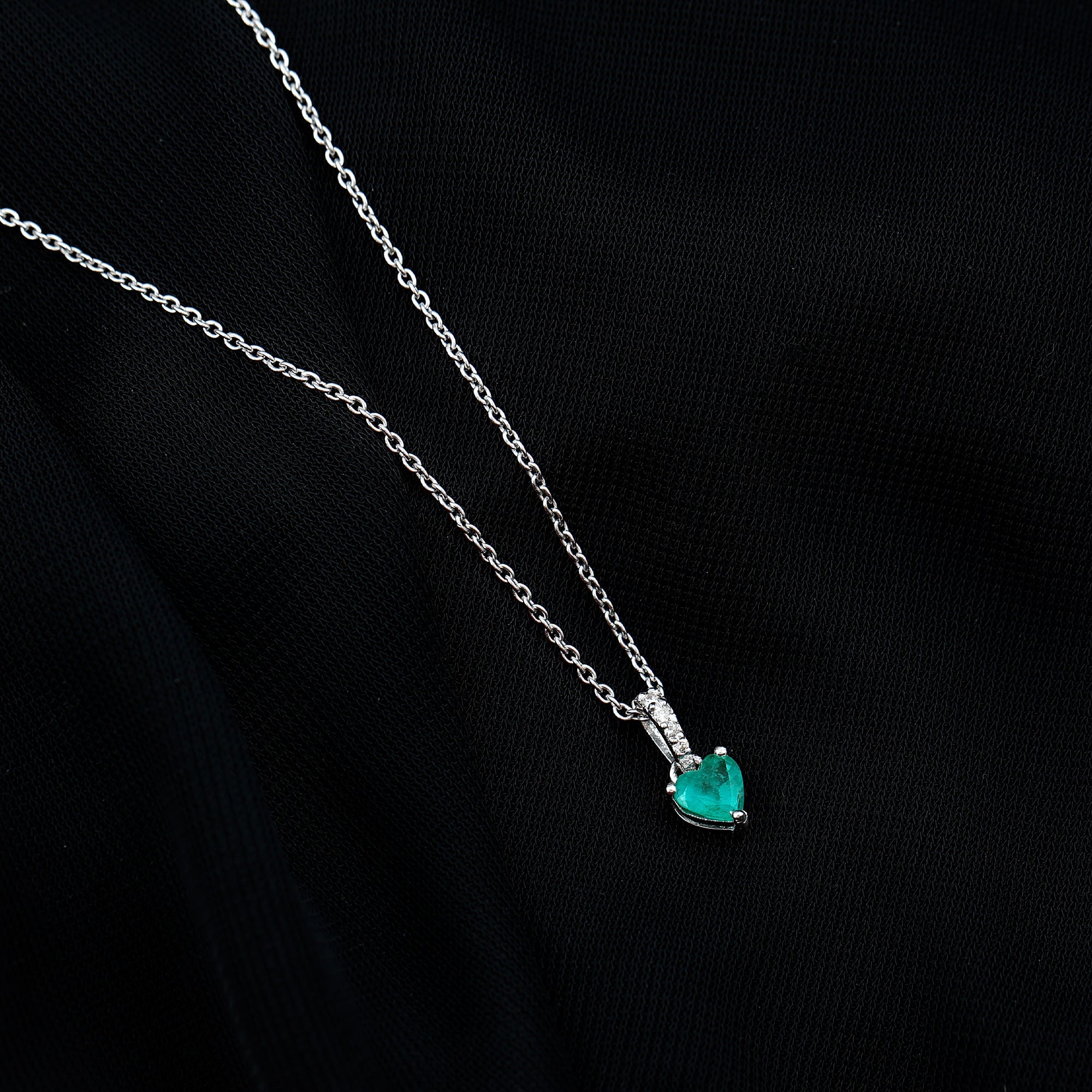 Emerald Heart Necklace – Heart Shaped Emerald Pendant with Diamond Accent Bail