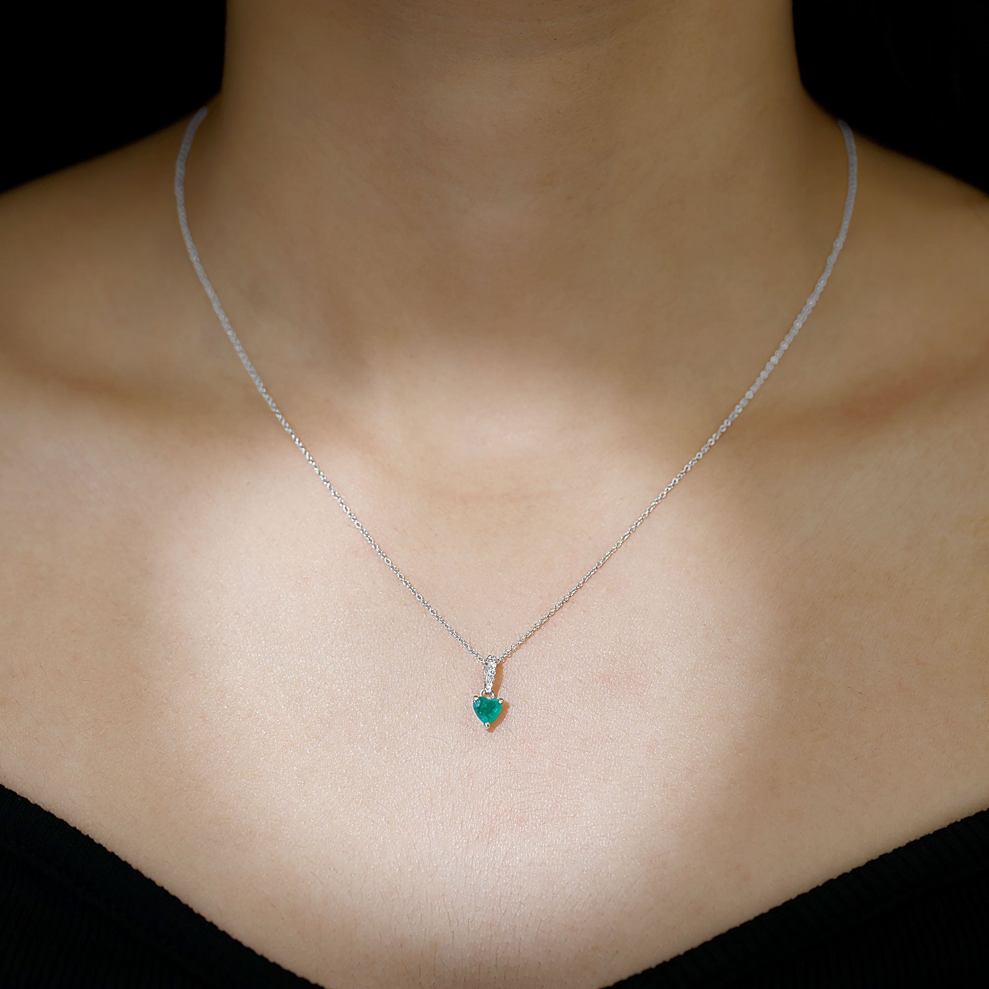 Emerald Heart Necklace – Heart Shaped Emerald Pendant with Diamond Accent Bail