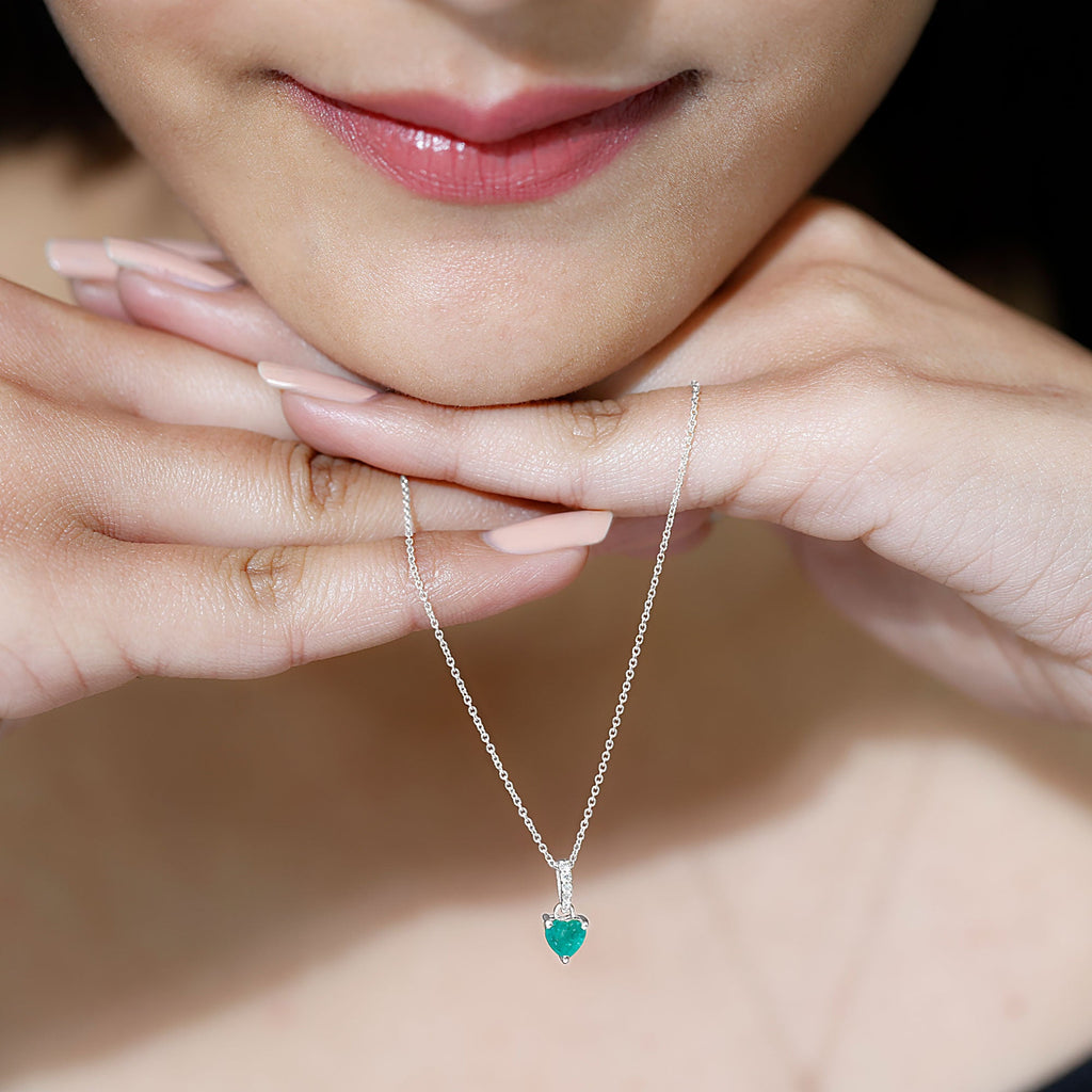 Emerald Heart Necklace – Heart Shaped Emerald Pendant with Diamond Accent Bail