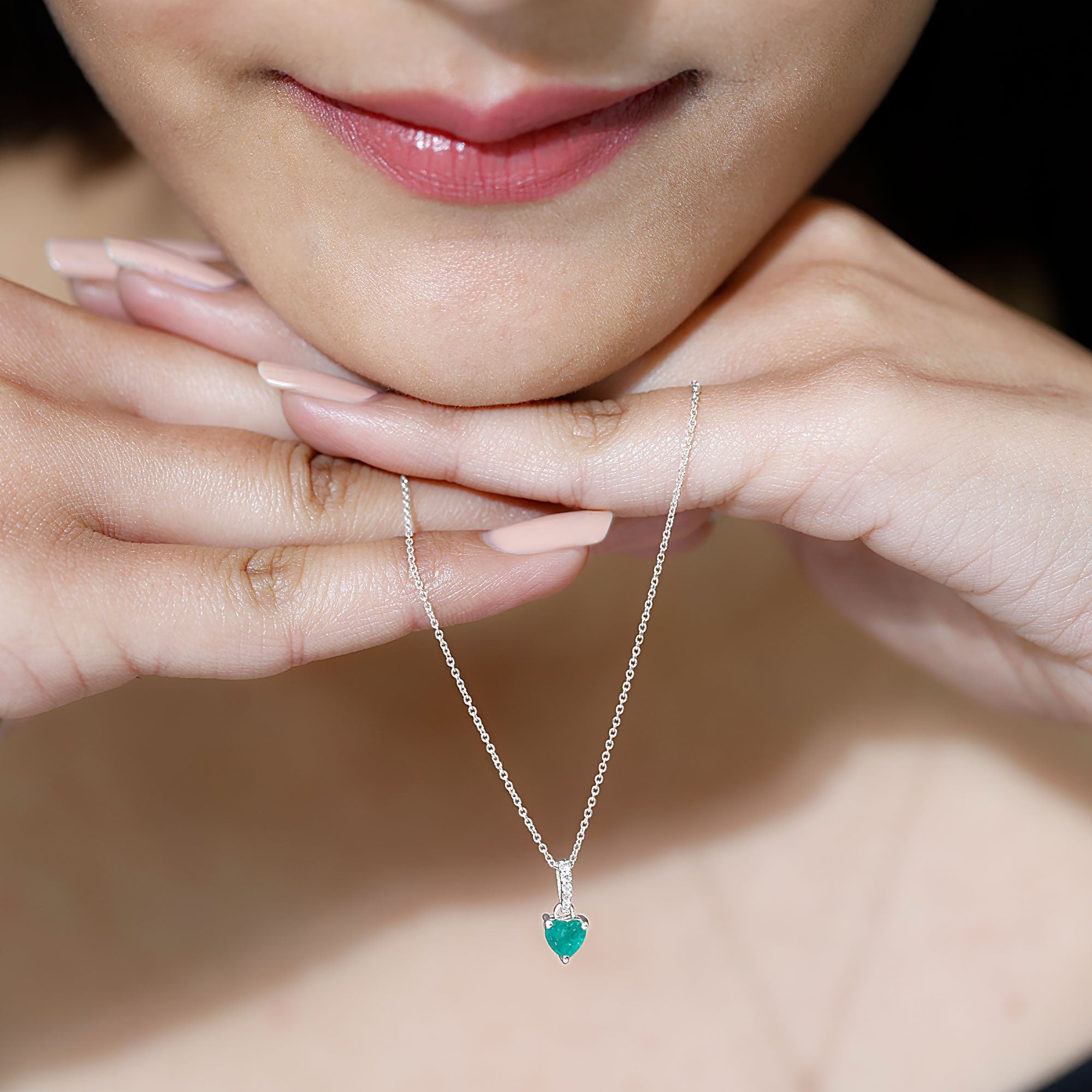 Emerald Heart Necklace – Heart Shaped Emerald Pendant with Diamond Accent Bail