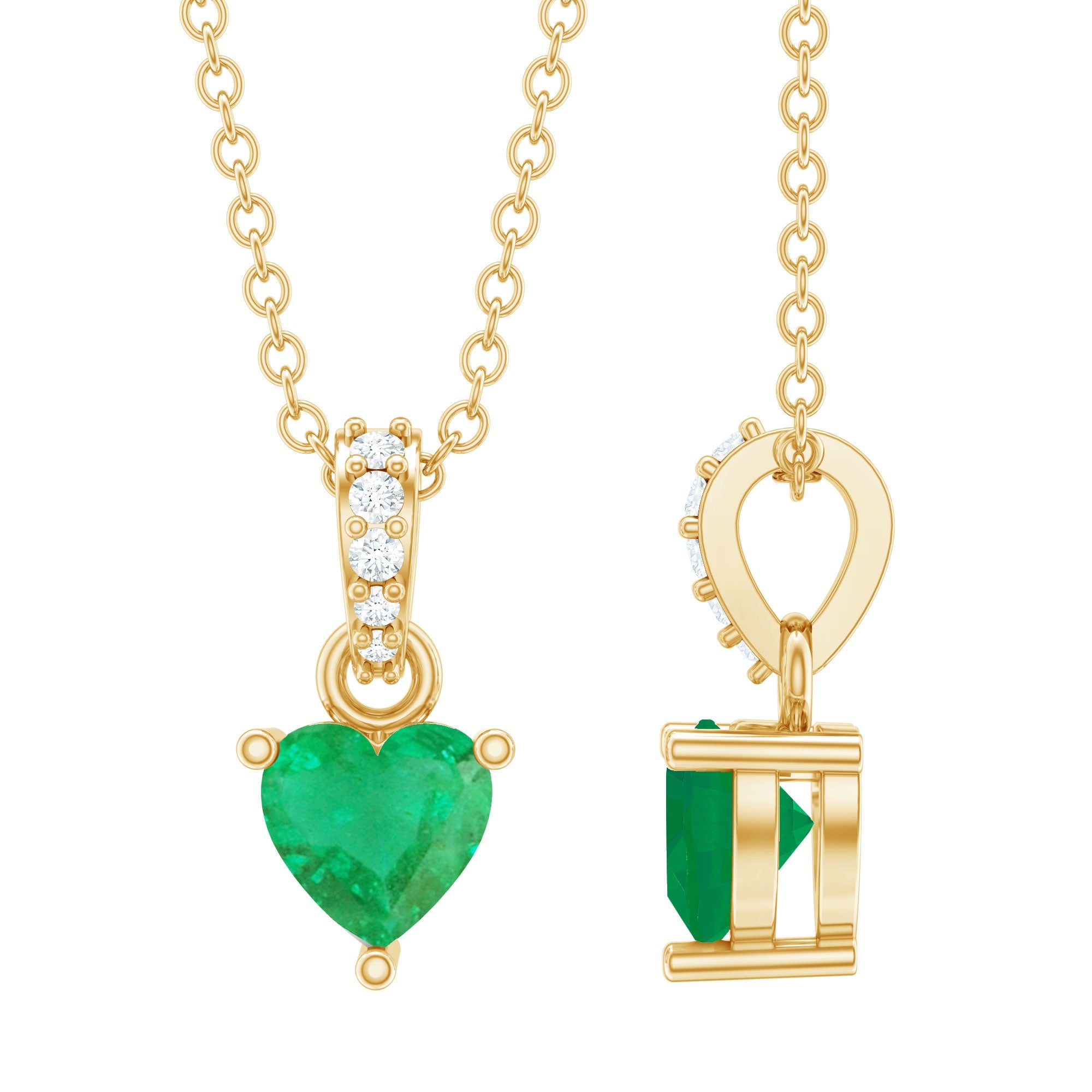 Emerald Heart Necklace – Heart Shaped Emerald Pendant with Diamond Accent Bail