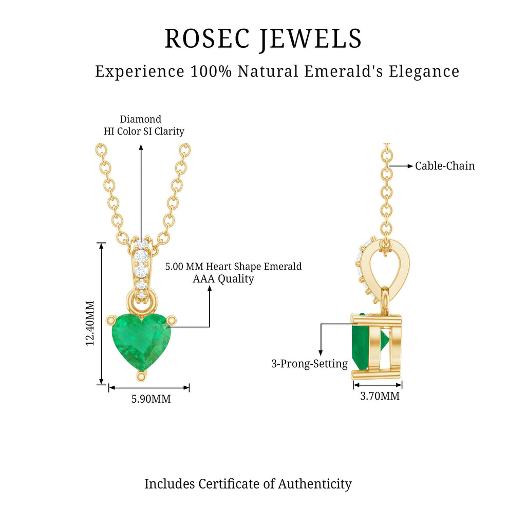 Emerald Heart Necklace – Heart Shaped Emerald Pendant with Diamond Accent Bail
