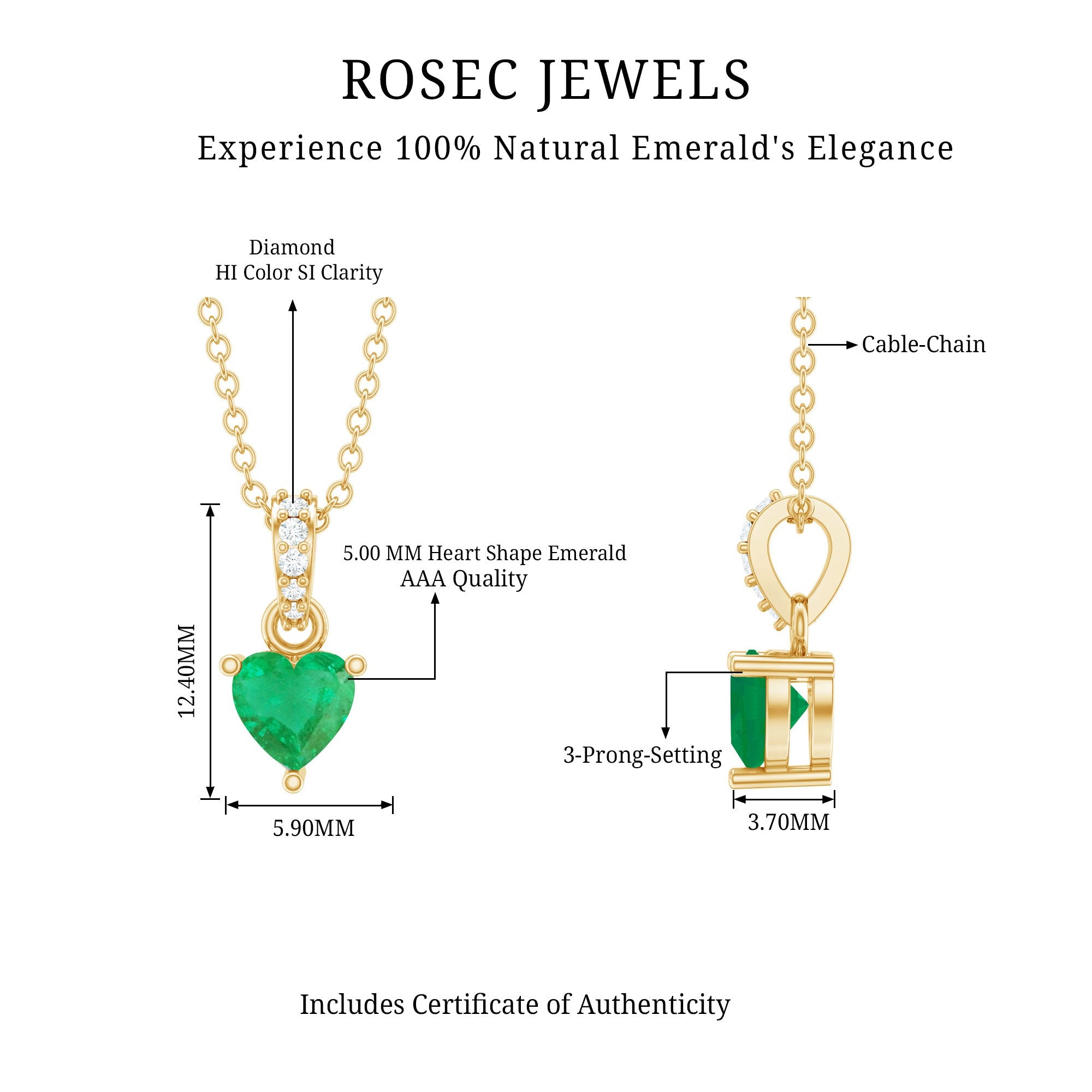 Emerald Heart Necklace – Heart Shaped Emerald Pendant with Diamond Accent Bail