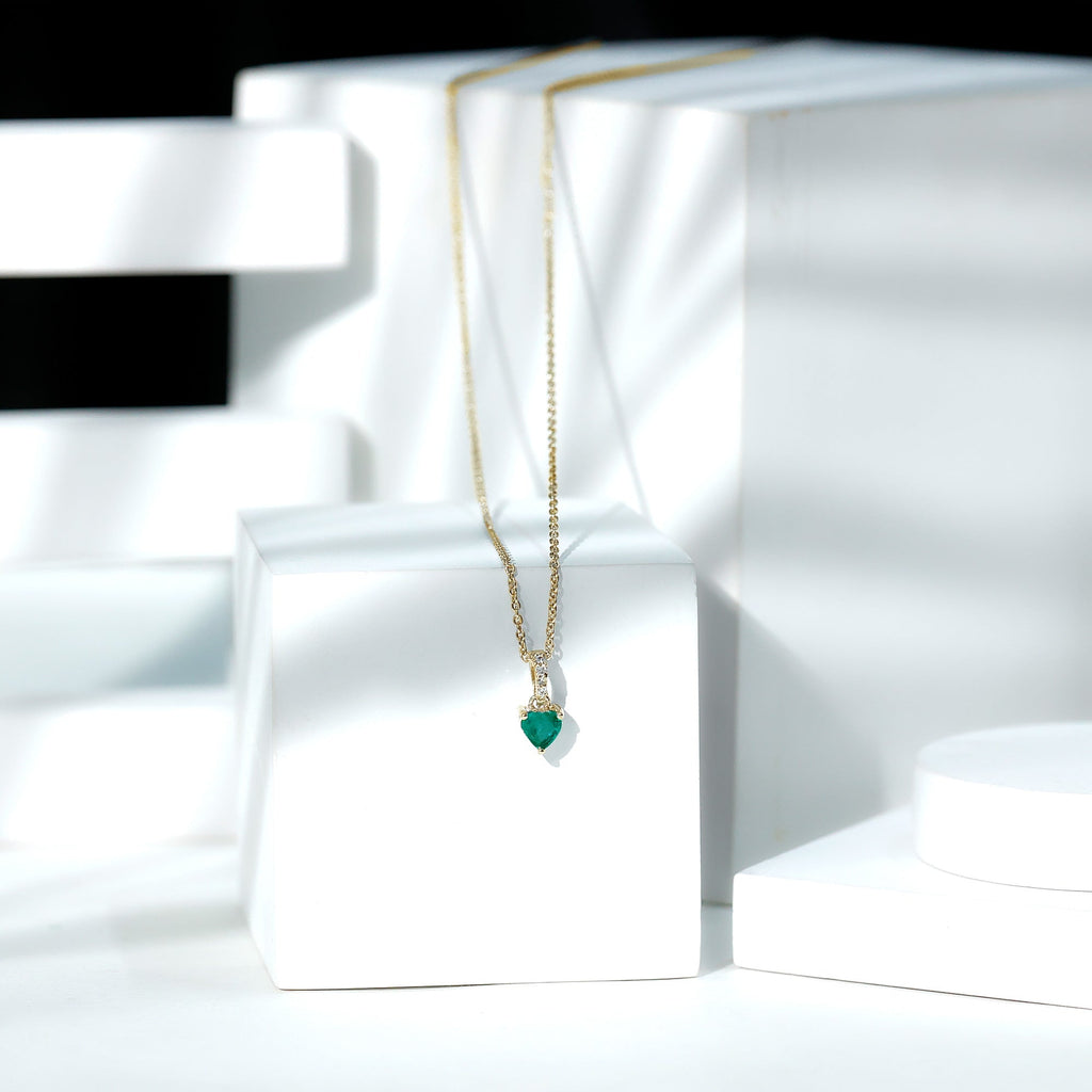 Emerald Heart Necklace – Heart Shaped Emerald Pendant with Diamond Accent Bail