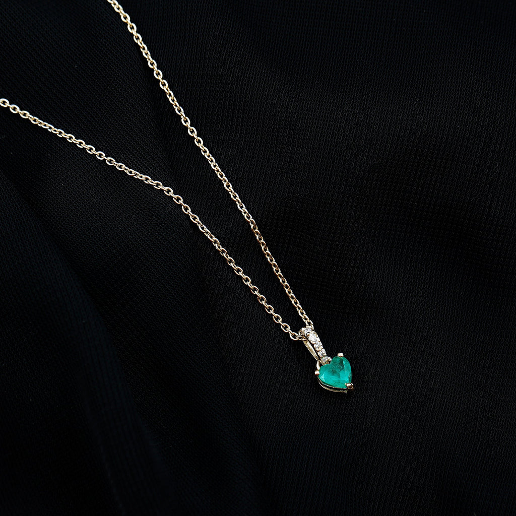 Emerald Heart Necklace – Heart Shaped Emerald Pendant with Diamond Accent Bail
